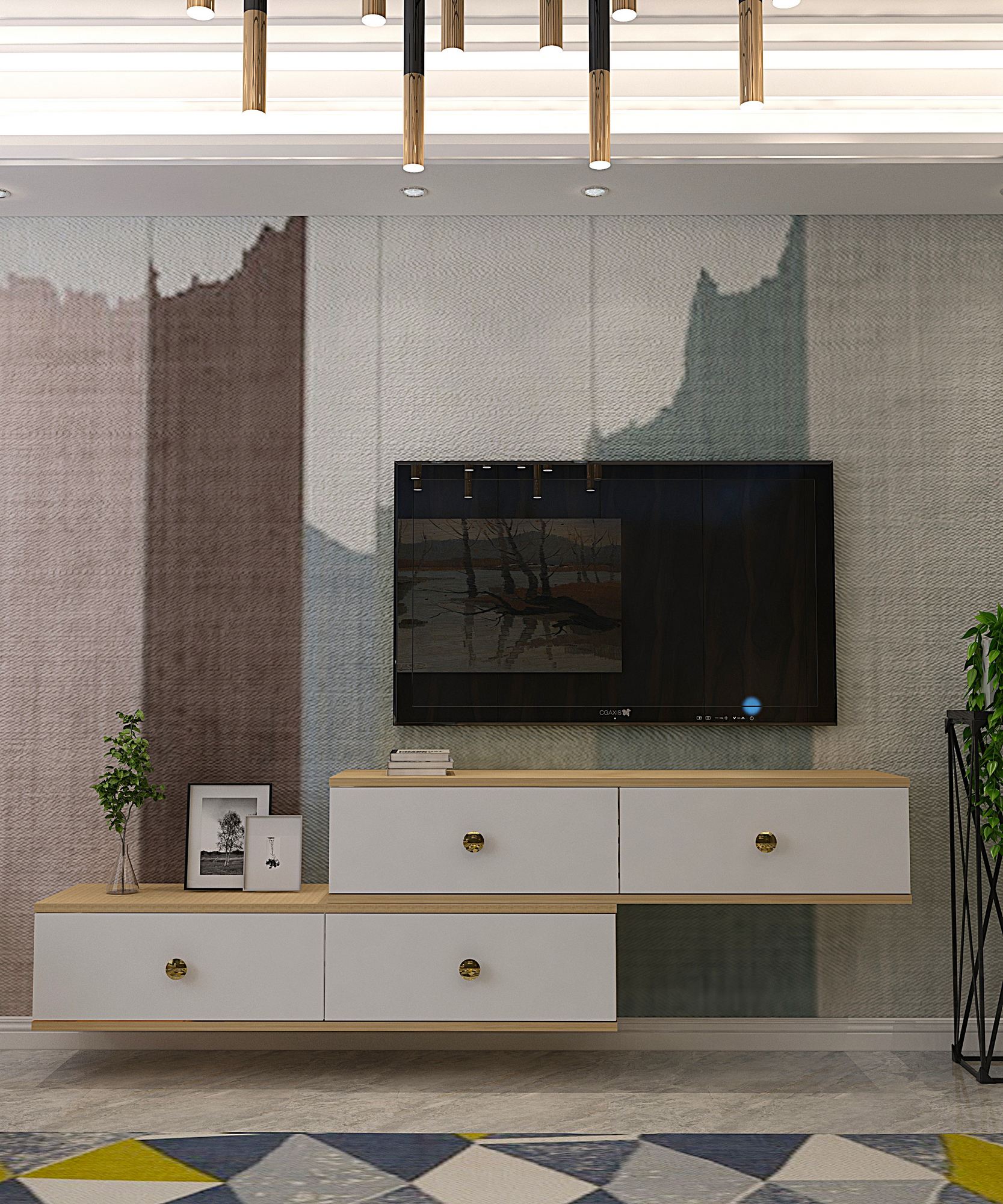 Comodă TV Hanah Home, PAL melaminat, 120 x 29.6 x 25.6 cm, sapphire stejar/alb, 555CHM1112 — imaginea 8