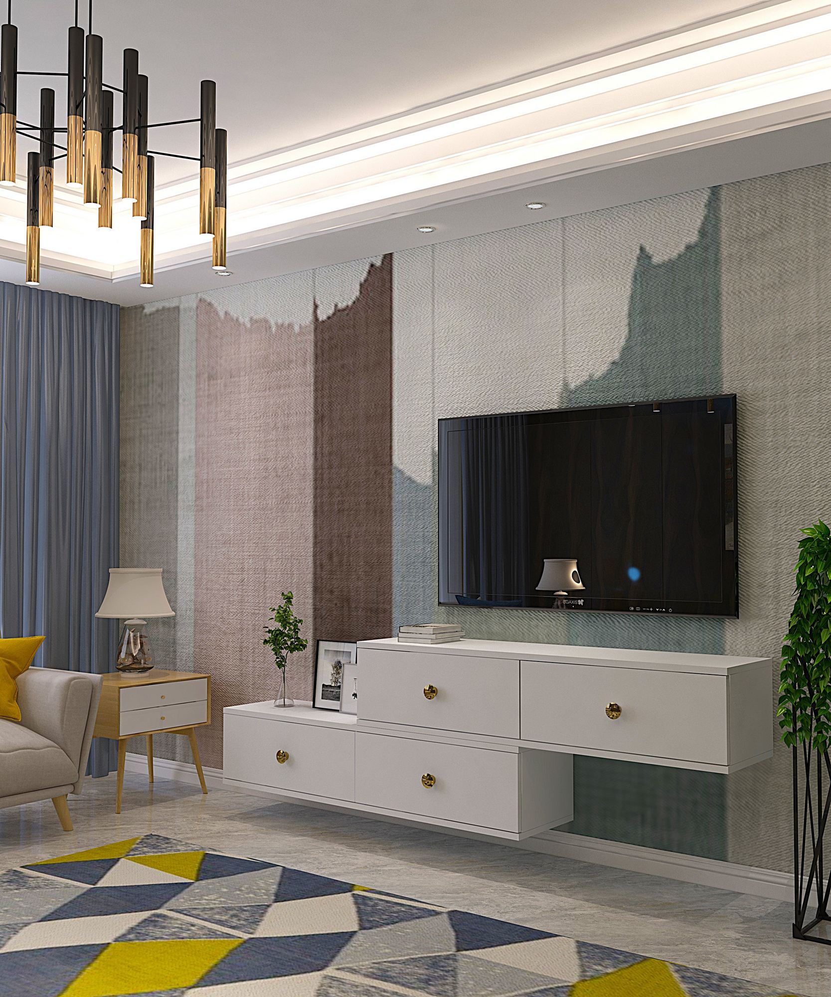 Comodă TV Hanah Home, PAL melaminat, 120 x 29.6 x 25.6 cm, alb, 555CHM1111 — imaginea 13