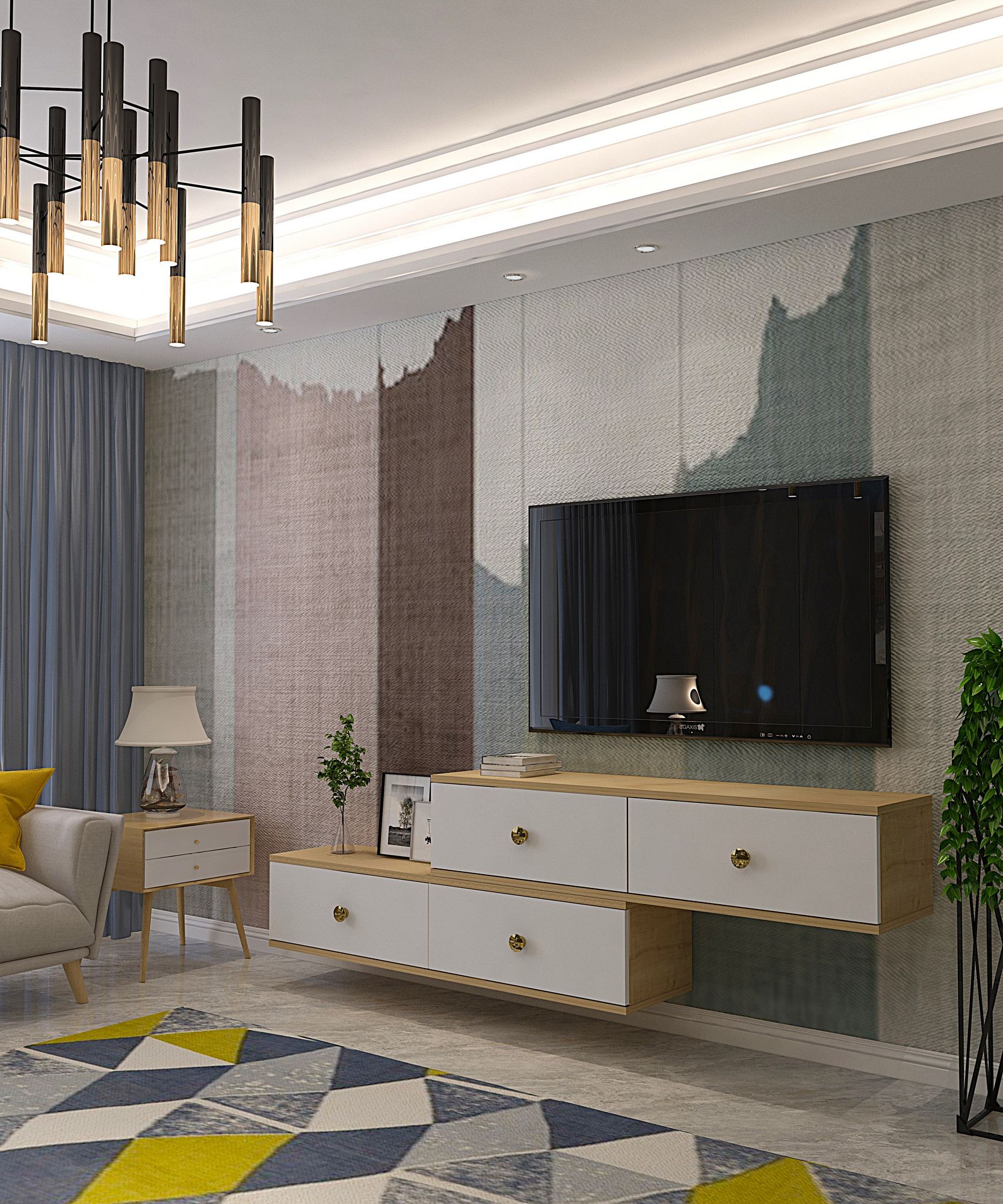 Comodă TV Hanah Home, PAL melaminat, 120 x 29.6 x 25.6 cm, sapphire stejar/alb, 555CHM1112 — imaginea 12