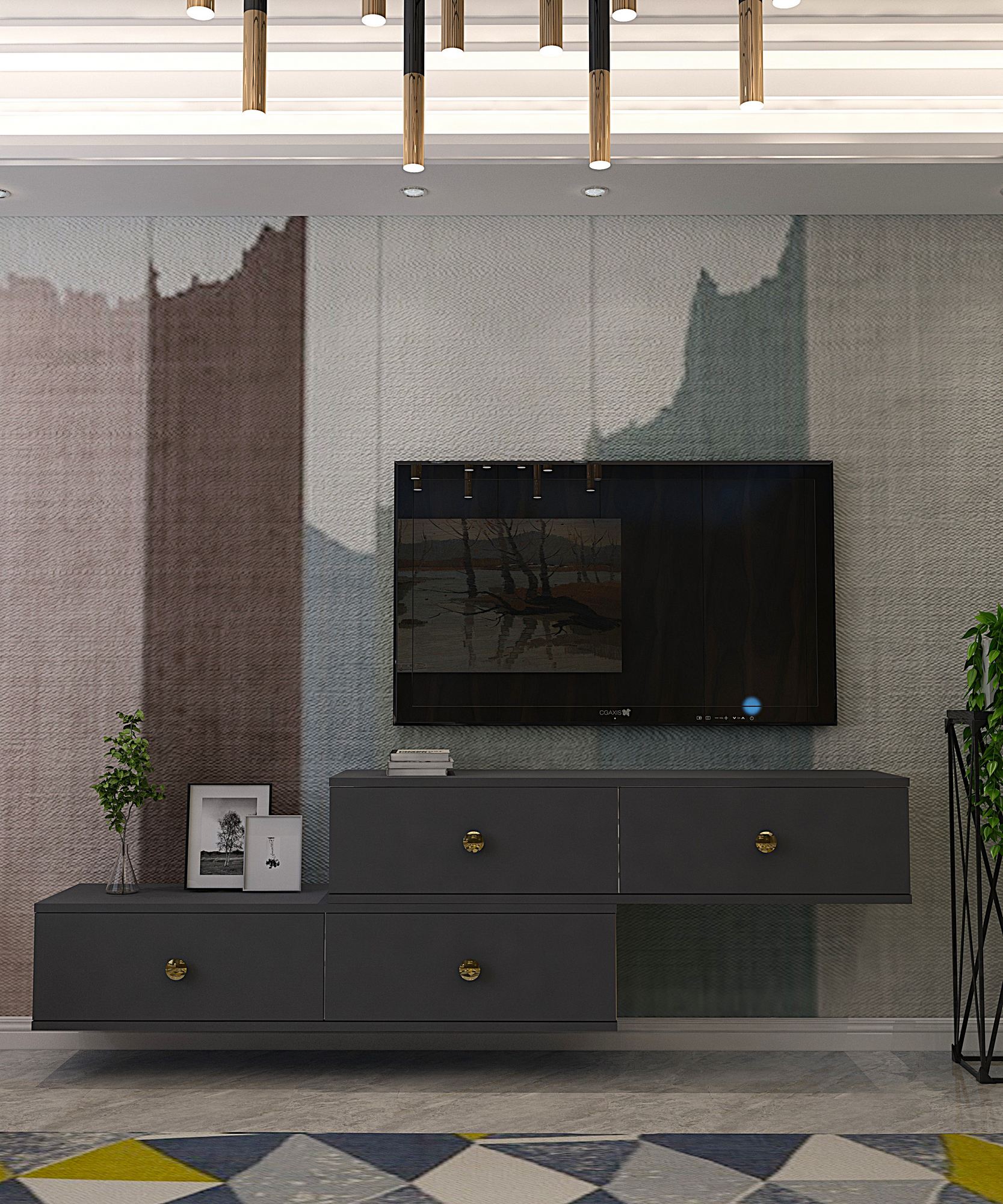 Comodă TV Hanah Home, PAL melaminat, 120 x 29.6 x 25.6 cm, antracit, 555CHM1110 — imaginea 12