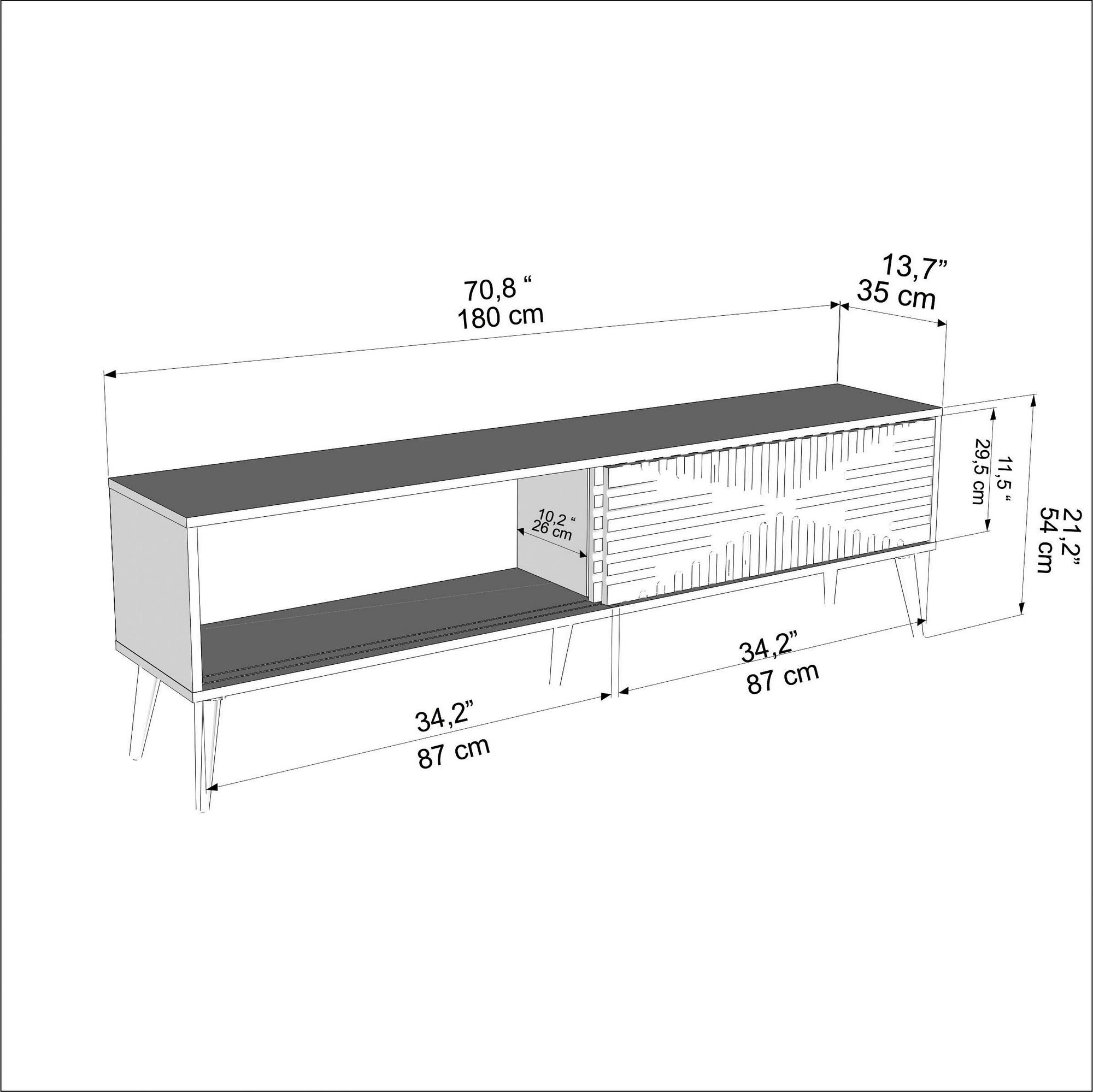 Comodă TV Hanah Home, PAL melaminat, 180 x 35 x 54 cm, nuc/alb, 875ZNA5318 — imaginea 2