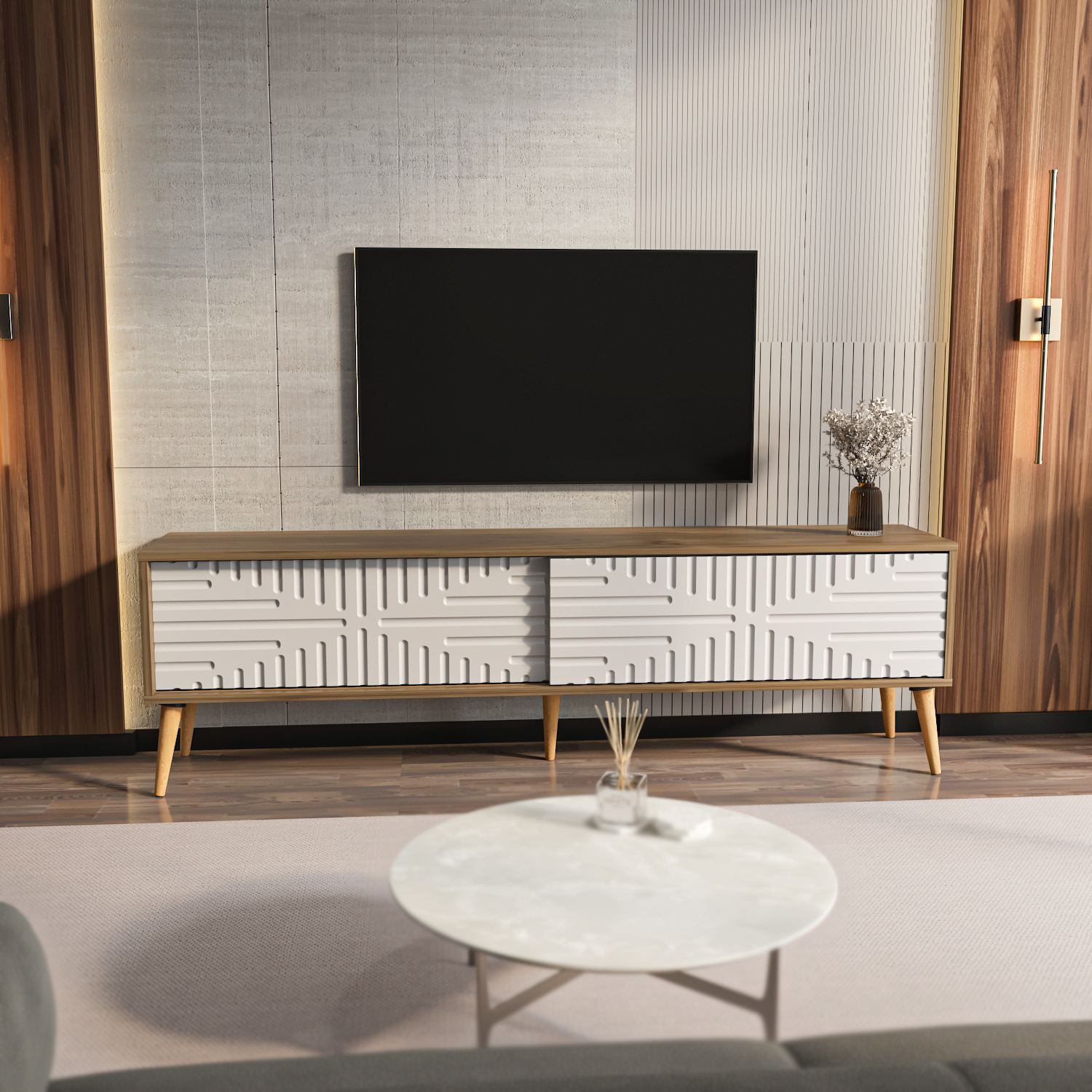 Comodă TV Hanah Home, PAL melaminat, 180 x 35 x 54 cm, nuc/alb, 875ZNA5318 — imaginea 4