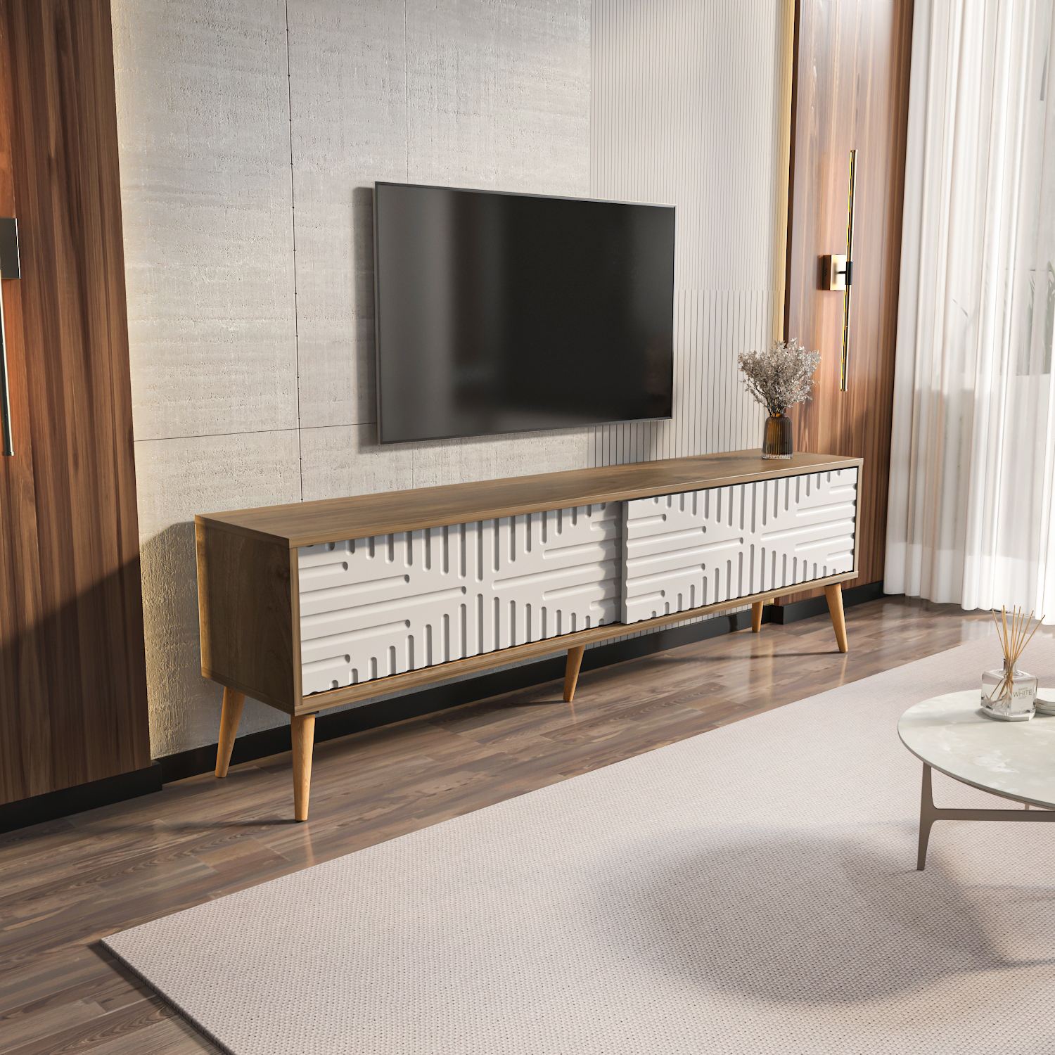 Comodă TV Hanah Home, PAL melaminat, 180 x 35 x 54 cm, nuc/alb, 875ZNA5318 — imaginea 5
