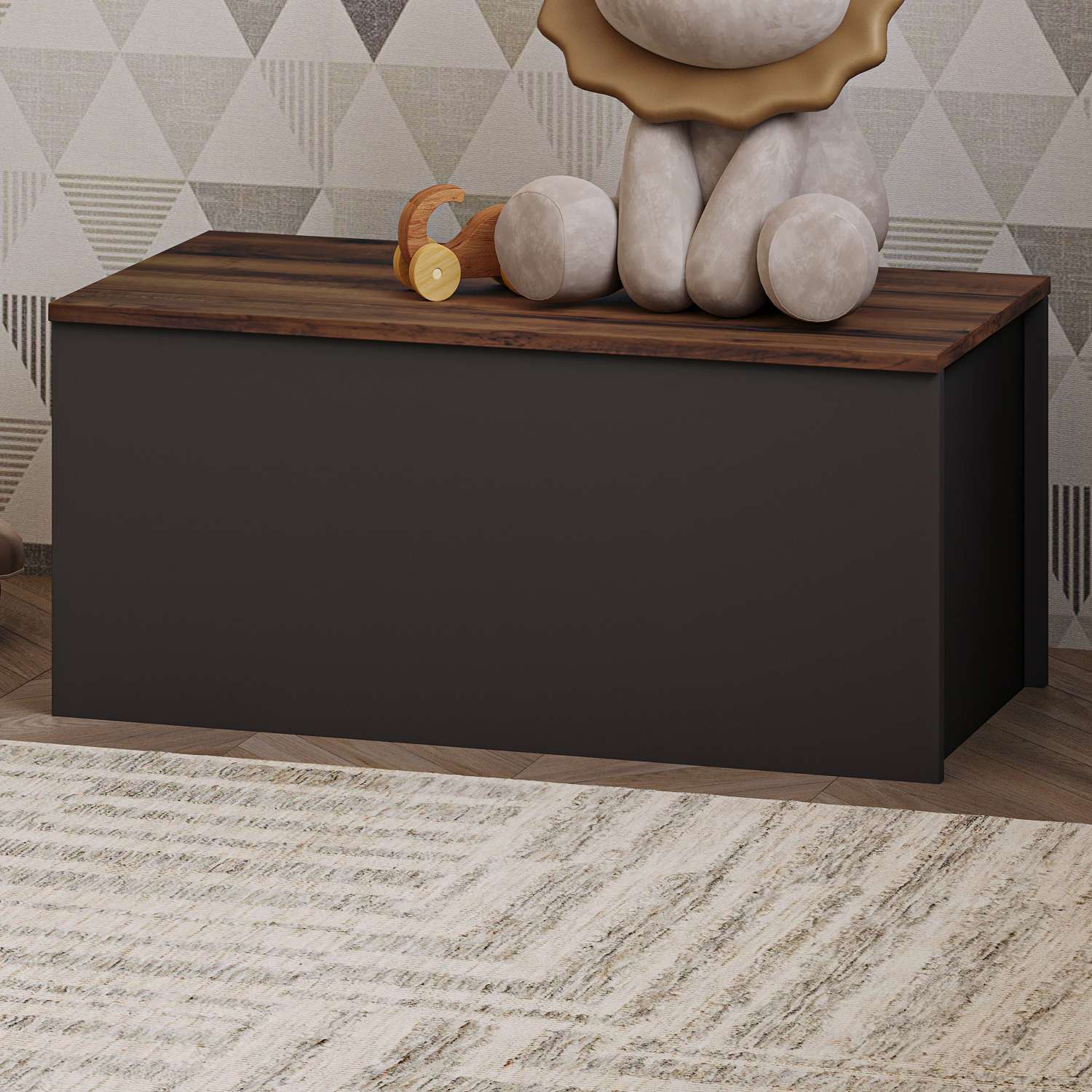 Ladă Hanah Home, PAL melaminat, 90 x 45 x 45.5 cm, antracit/nuc, 382NRC2602 — imaginea 5
