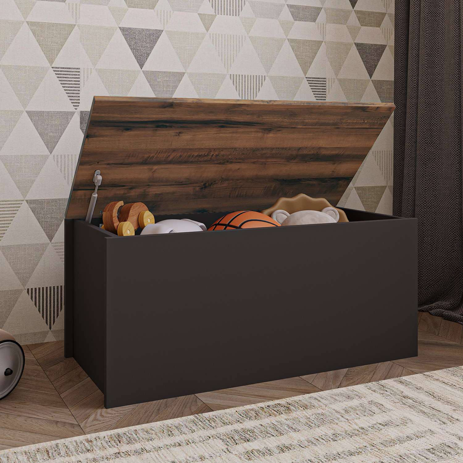 Ladă Hanah Home, PAL melaminat, 90 x 45 x 45.5 cm, antracit/nuc, 382NRC2602 — imaginea 6