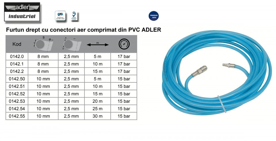 Furtun drept cu conectori aer comprimat din PVC 15x10mm 15m ADLER AD0142.52 — imaginea 2