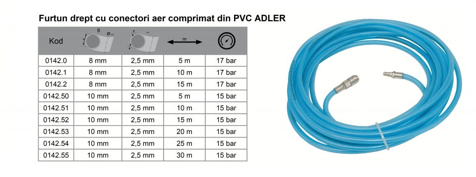Furtun drept cu conectori aer comprimat din PVC 15x10mm 15m ADLER AD0142.52 — imaginea 3