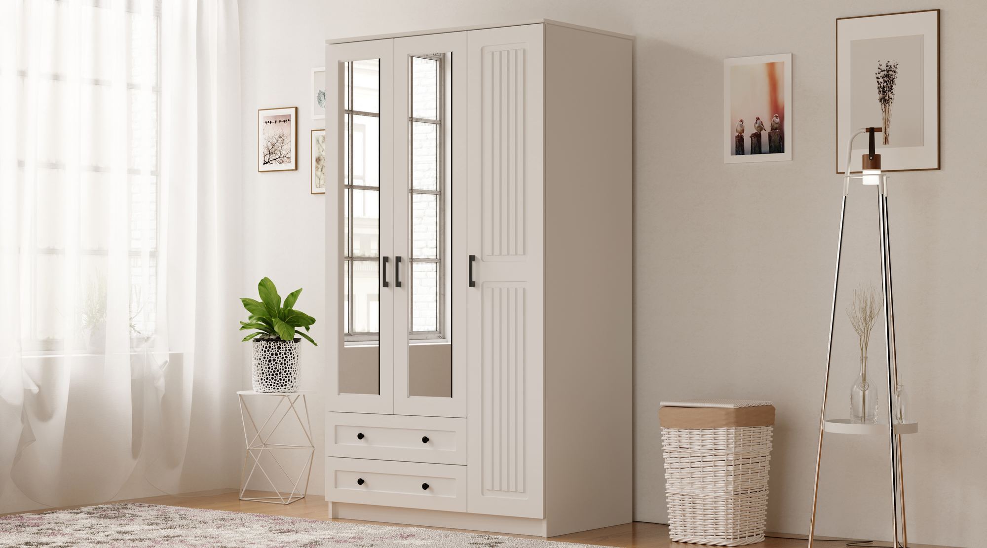 Dulap Hanah Home, PAL melaminat, 105 x 52 x 184 cm, alb mat, 167RAB1115 — imaginea 6