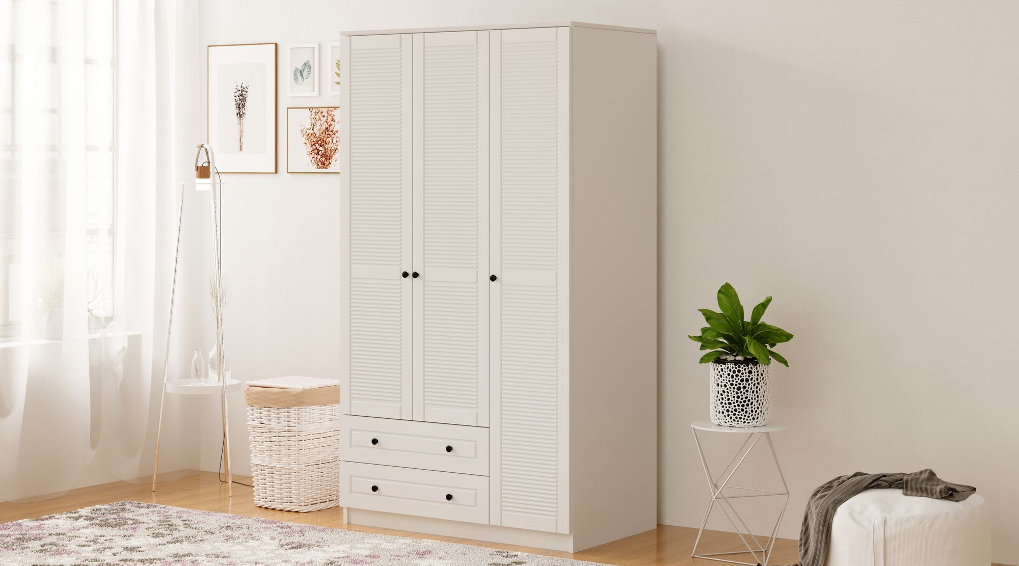 Dulap Hanah Home, PAL melaminat, 105 x 52 x 184 cm, alb mat, 167RAB1112 — imaginea 4