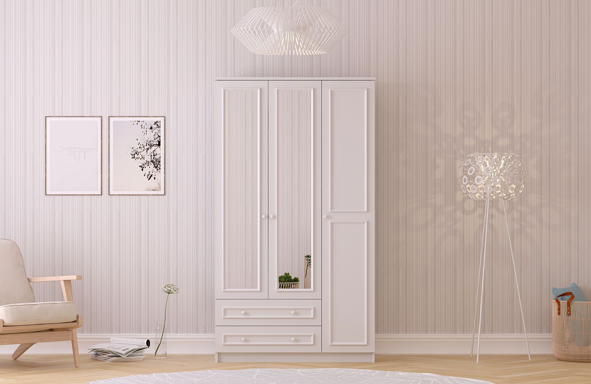 Dulap Hanah Home, PAL melaminat, 105 x 52 x 210 cm, alb mat, 167RAB1128 — imaginea 2