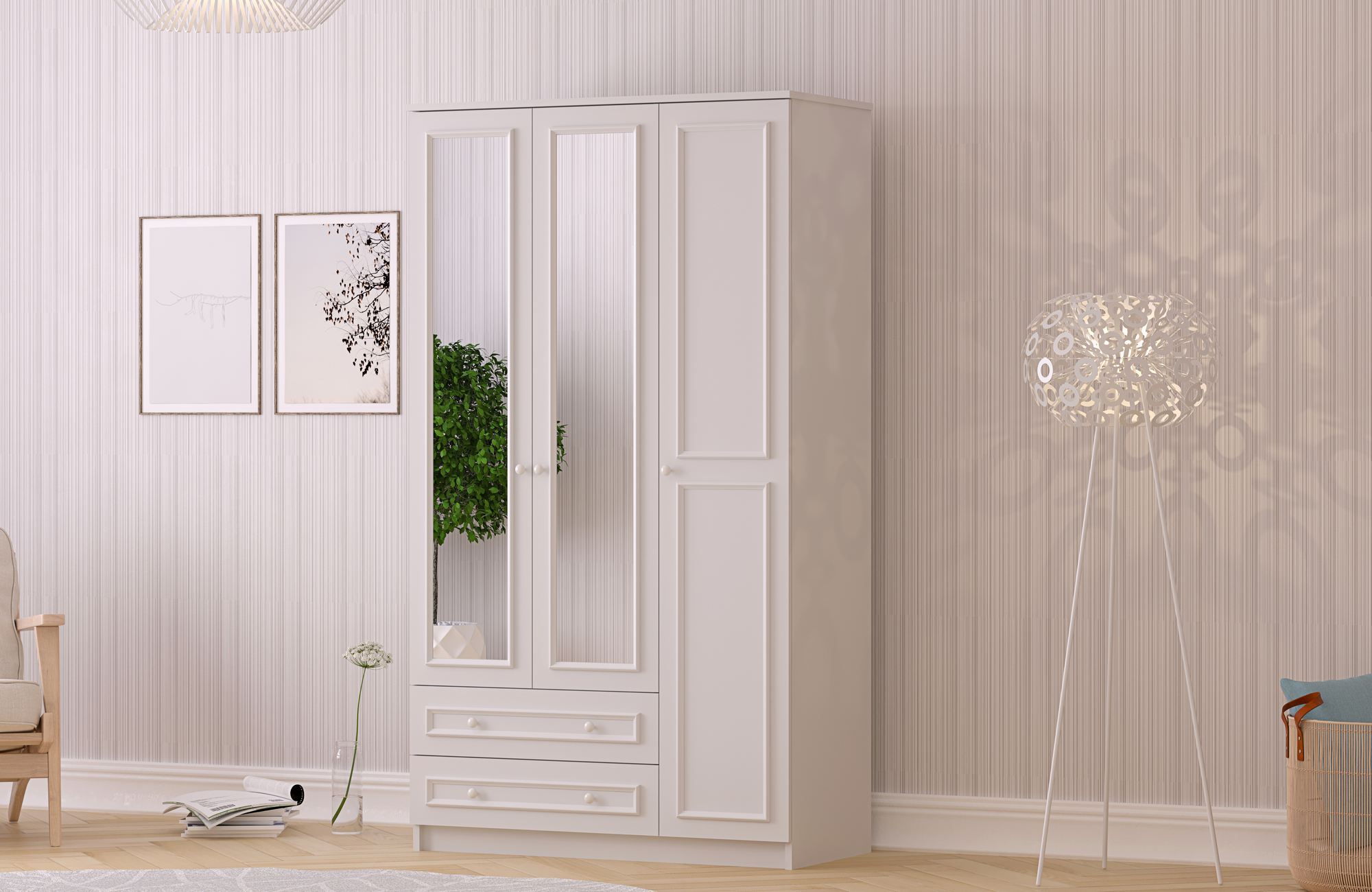 Dulap Hanah Home, PAL melaminat, 105 x 52 x 210 cm, alb mat, 167RAB1128 — imaginea 3