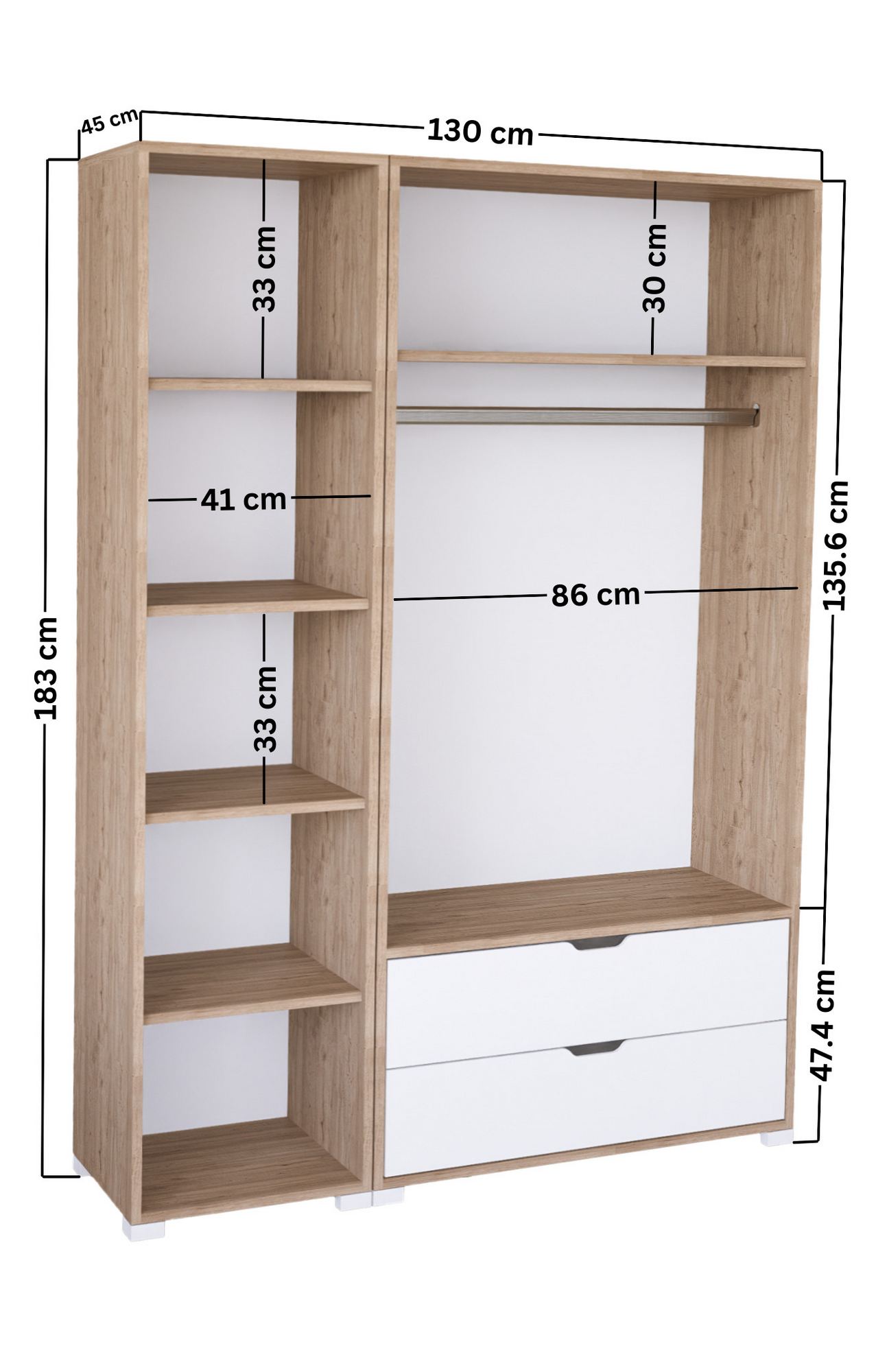 Dulap Hanah Home, PAL melaminat, 130 x 45 x 183 cm, deschis nuc, 350MWD1145 — imaginea 4