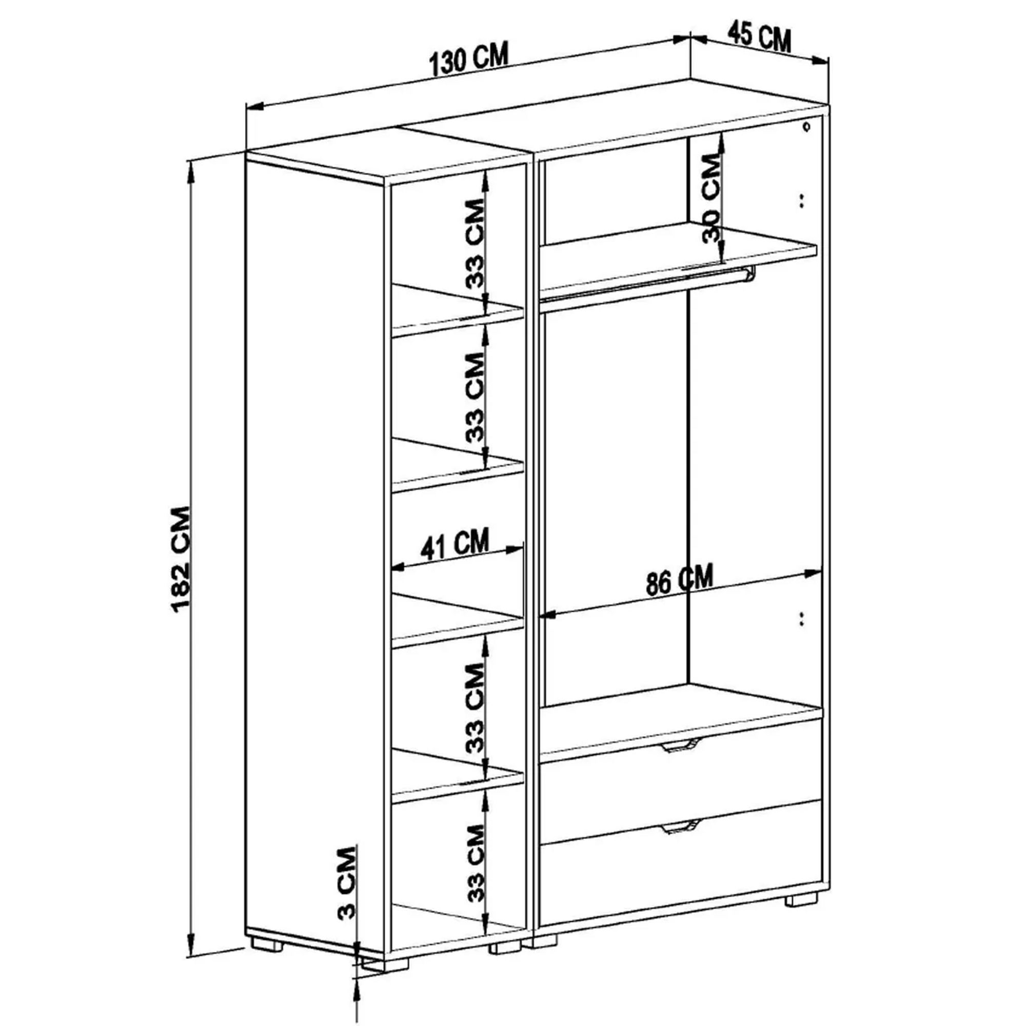 Dulap Hanah Home, PAL melaminat, 130 x 45 x 183 cm, alb, 350MWD1146 — imaginea 7