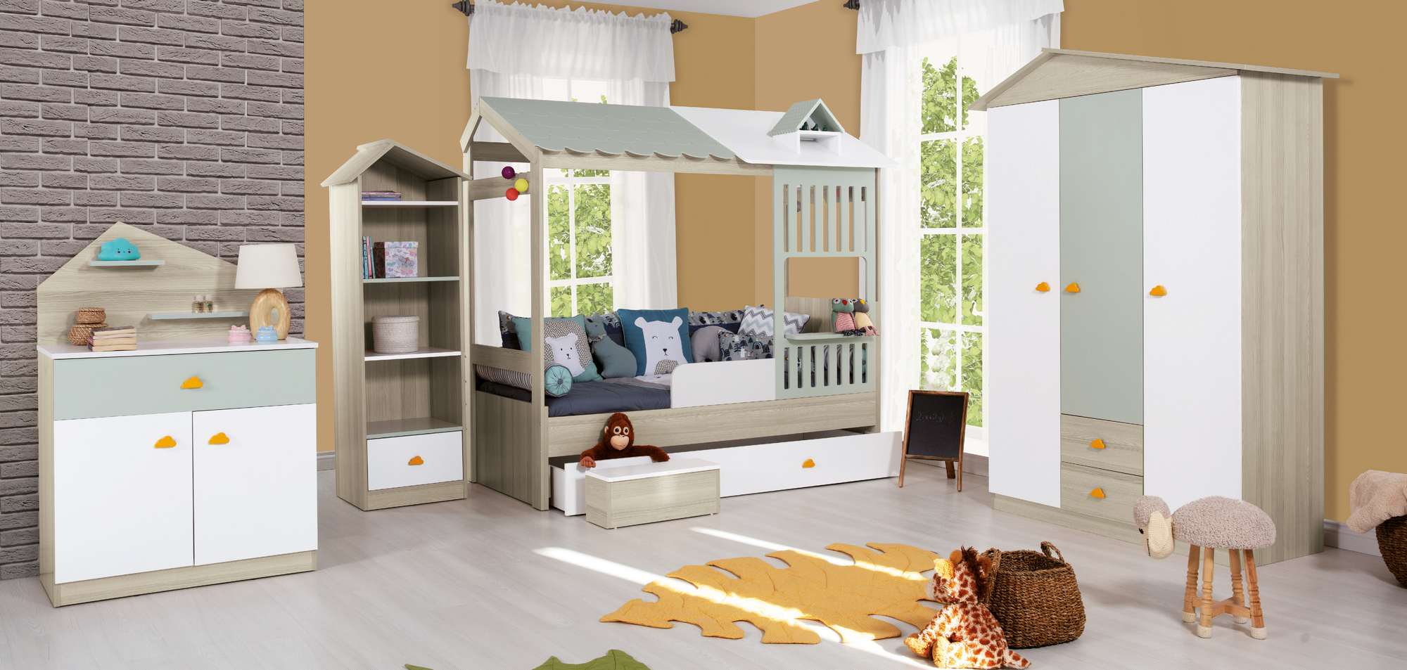 Dulap Hanah Home, PAL melaminat, 130 x 57 x 204 cm, verde, 842PRB1118 — imaginea 3