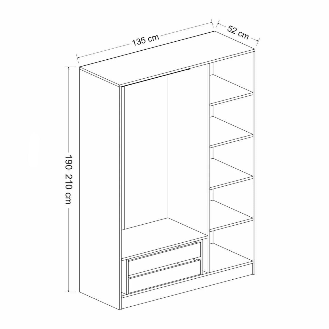 Dulap Hanah Home, PAL melaminat, 135 x 52 x 190 cm, alb, 506MNR2257 — imaginea 3