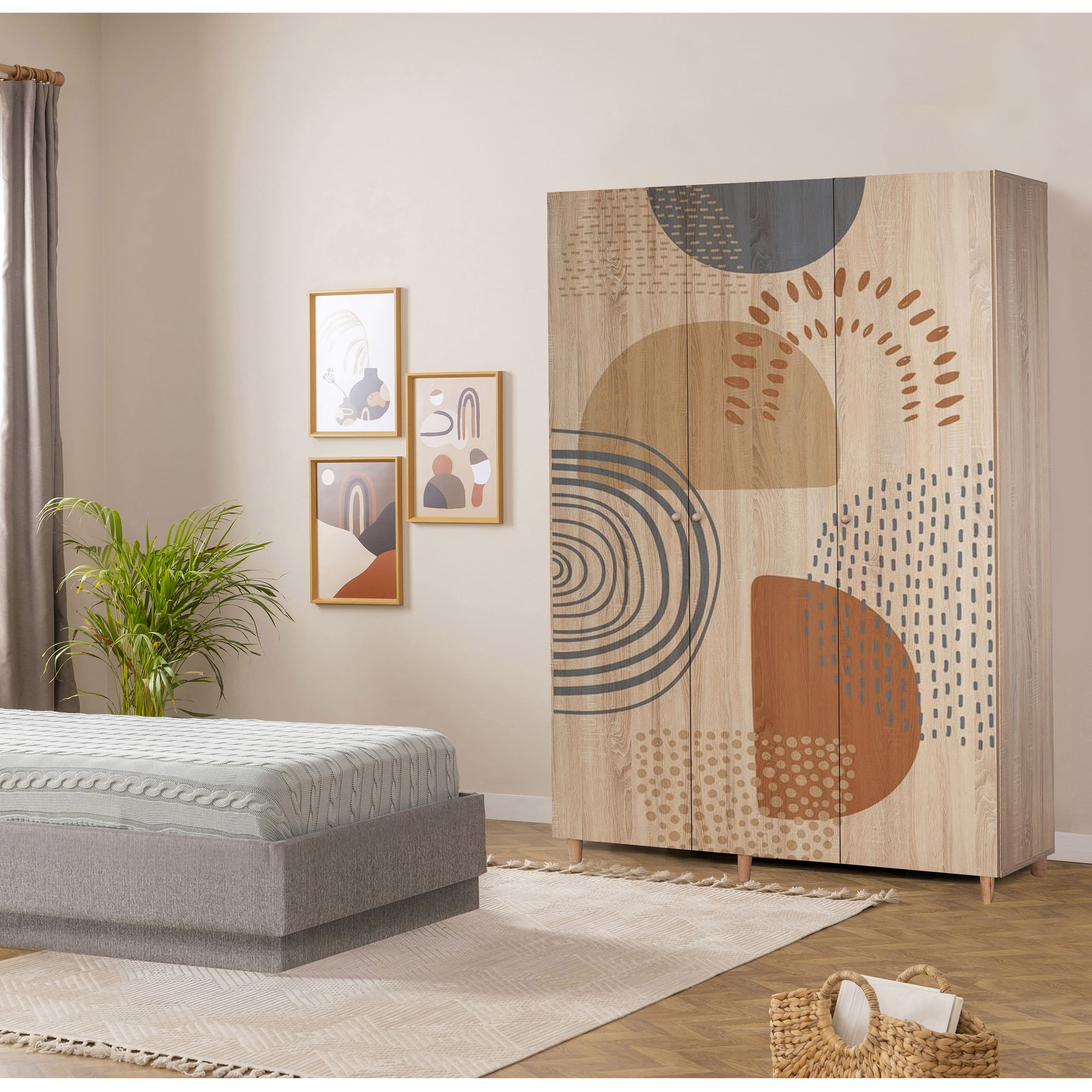 Dulap Hanah Home, PAL melaminat, 135 x 52 x 192 cm, stejar sonoma, lemn masiv, 869VEL8665 — imaginea 5