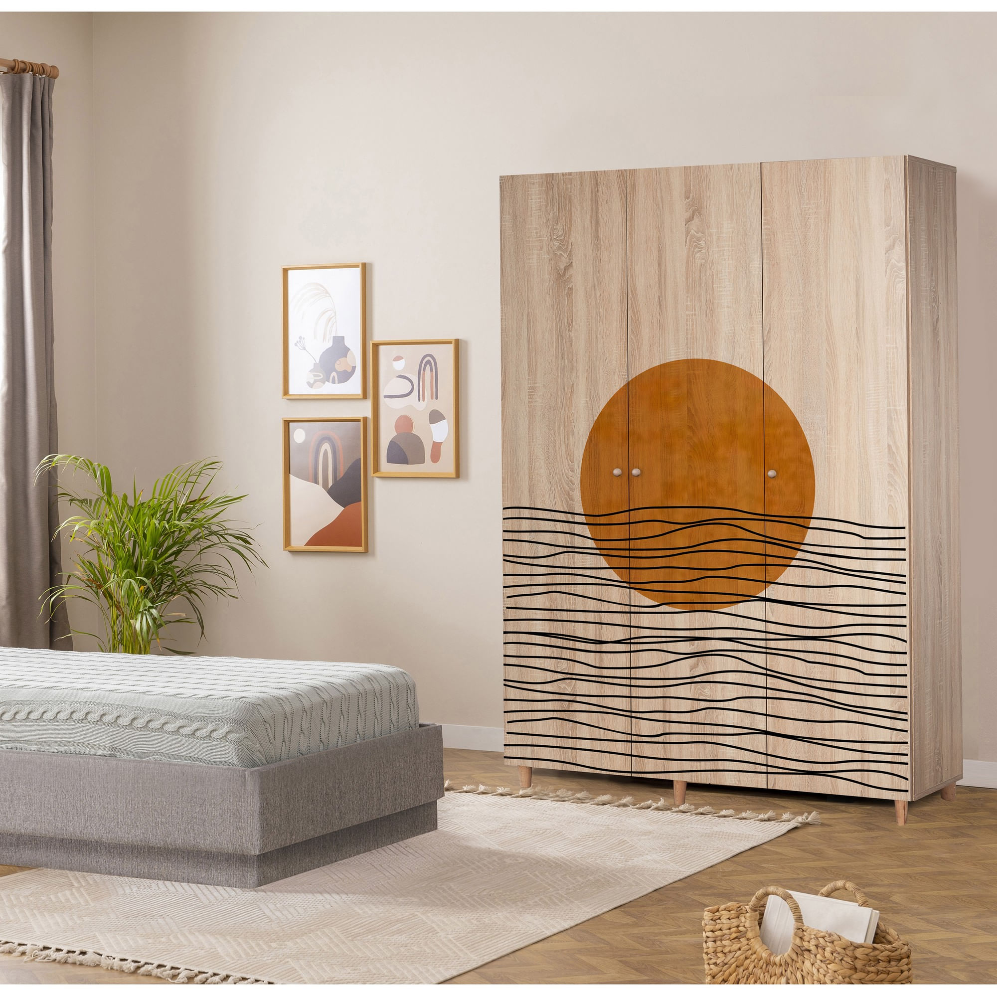 Dulap Hanah Home, PAL melaminat, 135 x 52 x 192 cm, stejar sonoma, lemn masiv, 869VEL8664 — imaginea 4