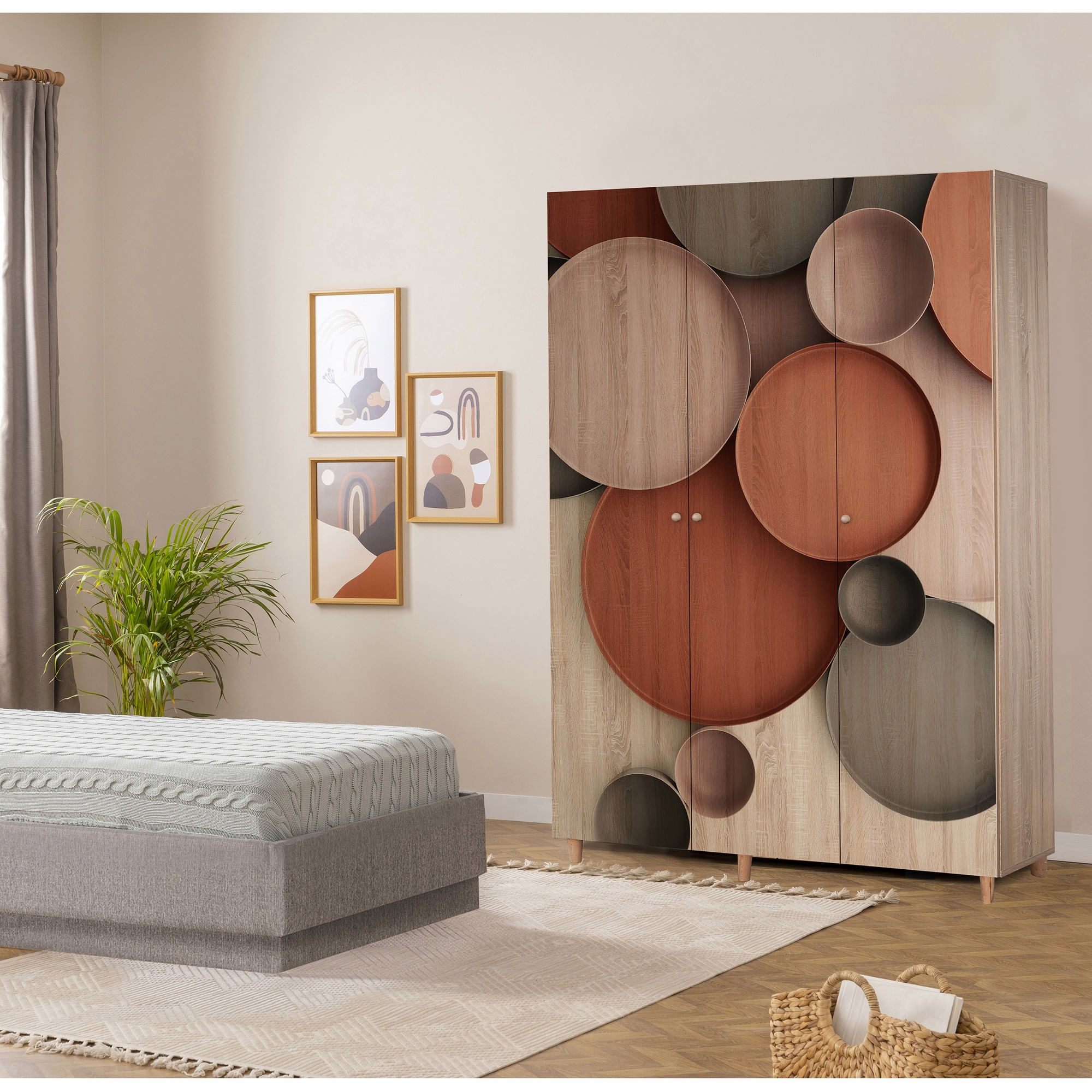 Dulap Hanah Home, PAL melaminat, 135 x 52 x 192 cm, stejar sonoma, lemn masiv, 869VEL8666 — imaginea 2