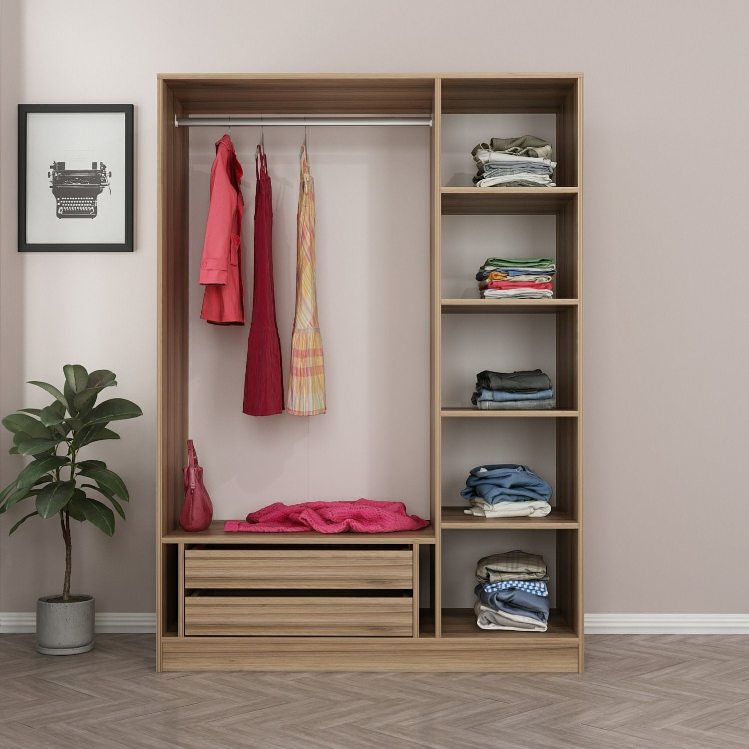 Dulap Hanah Home, PAL melaminat, 135 x 52 x 190 cm, stejar, 506MNR2281 — imaginea 3