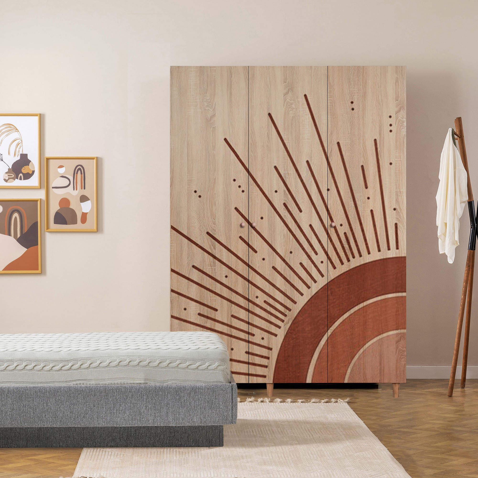 Dulap Hanah Home, PAL melaminat, 135 x 52 x 192 cm, stejar sonoma, lemn masiv, 869VEL8660 — imaginea 3