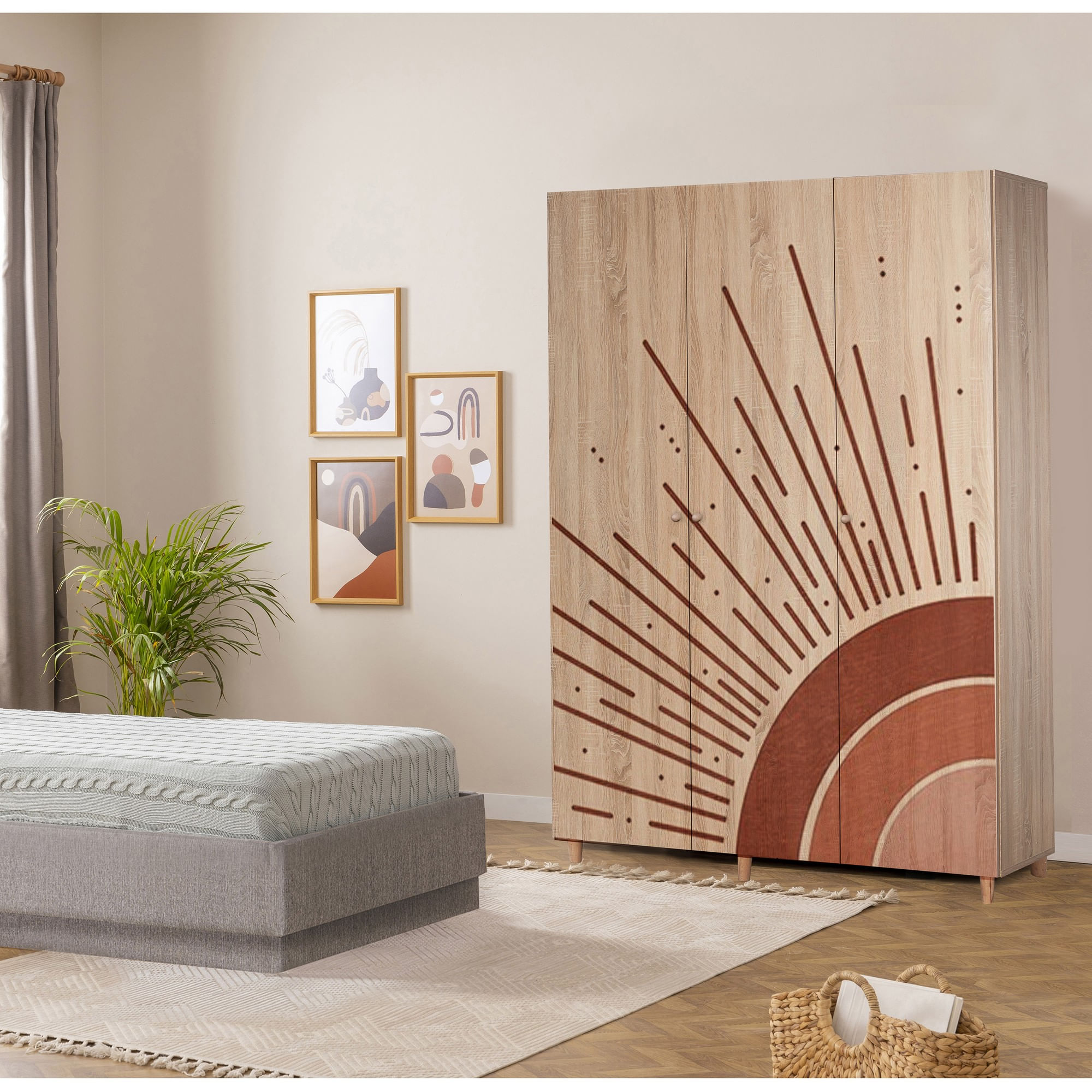 Dulap Hanah Home, PAL melaminat, 135 x 52 x 192 cm, stejar sonoma, lemn masiv, 869VEL8660 — imaginea 4
