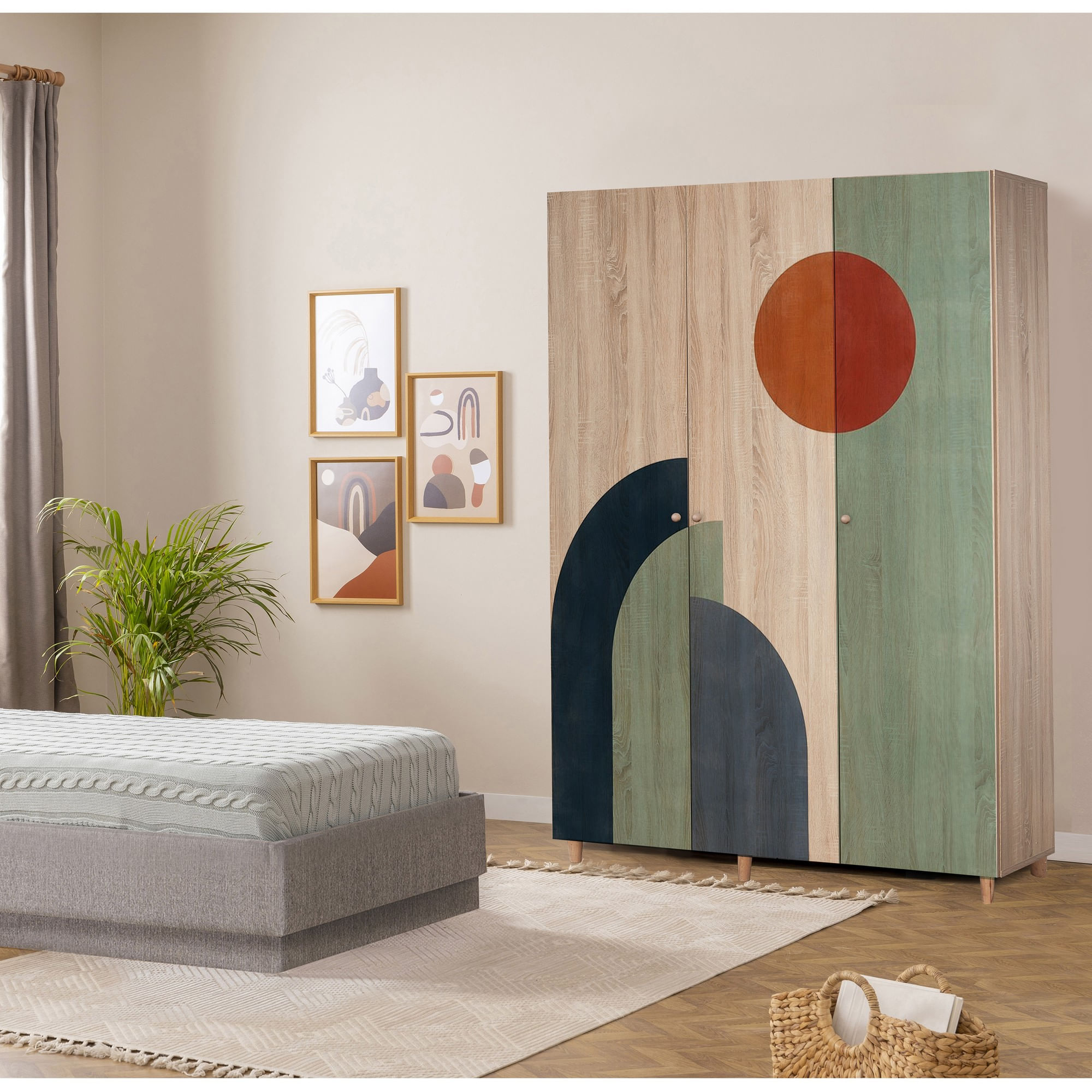 Dulap Hanah Home, PAL melaminat, 135 x 52 x 192 cm, stejar sonoma, lemn masiv, 869VEL8662 — imaginea 3