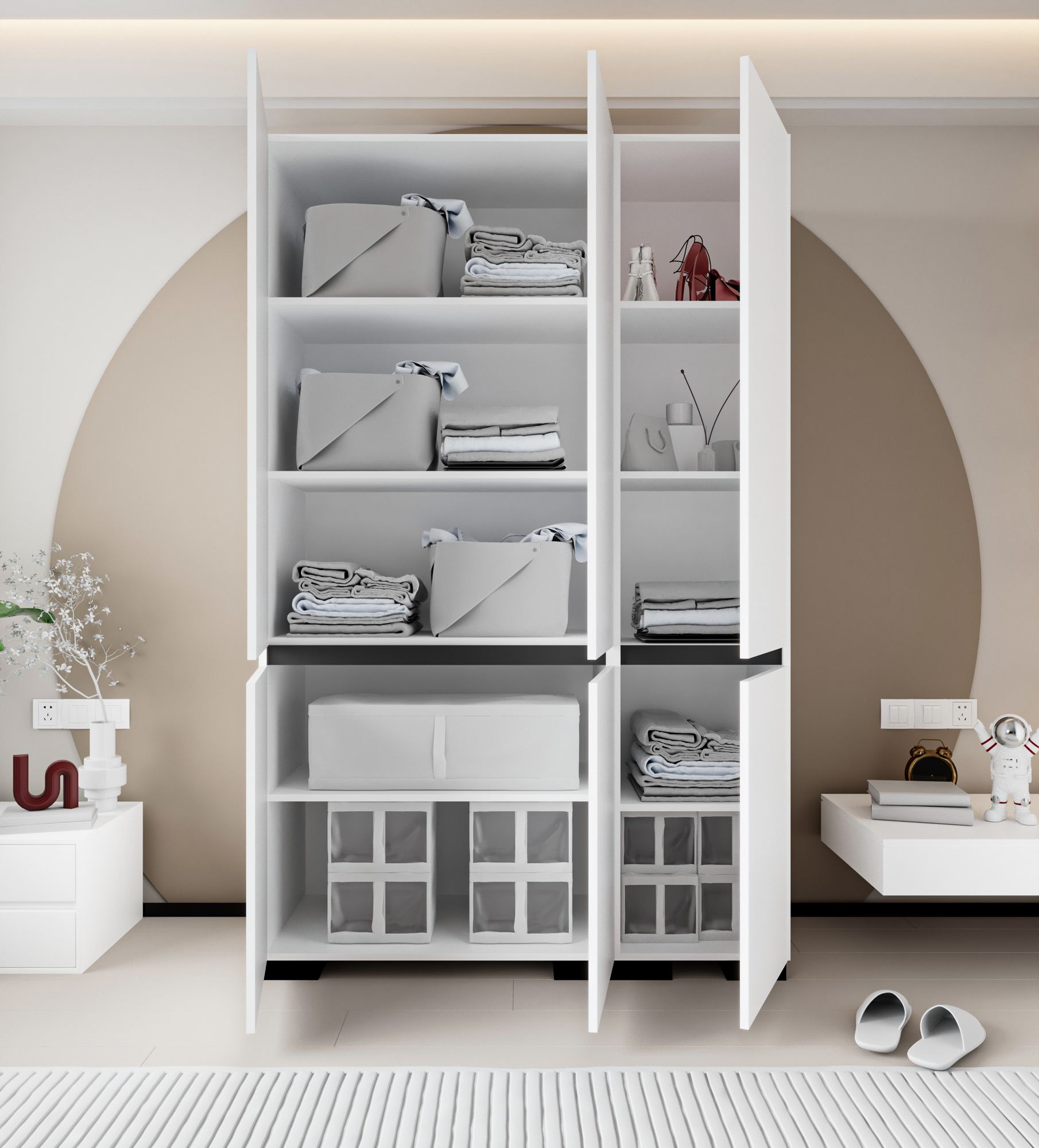 Dulap Hanah Home, PAL melaminat, 135 x 52 x 210 cm, alb/antracit, 469ORN1123 — imaginea 3