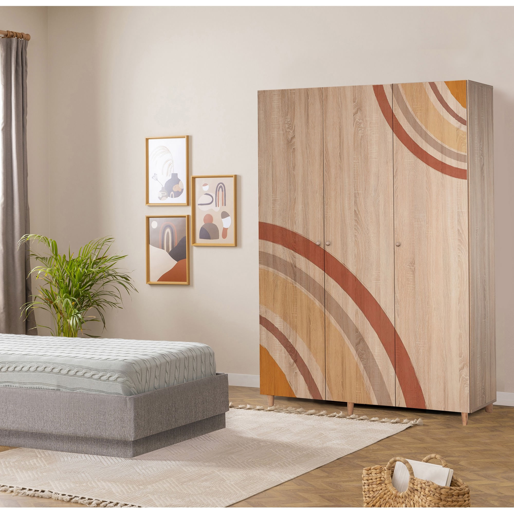 Dulap Hanah Home, PAL melaminat, 135 x 52 x 192 cm, stejar sonoma, lemn masiv, 869VEL8668 — imaginea 4