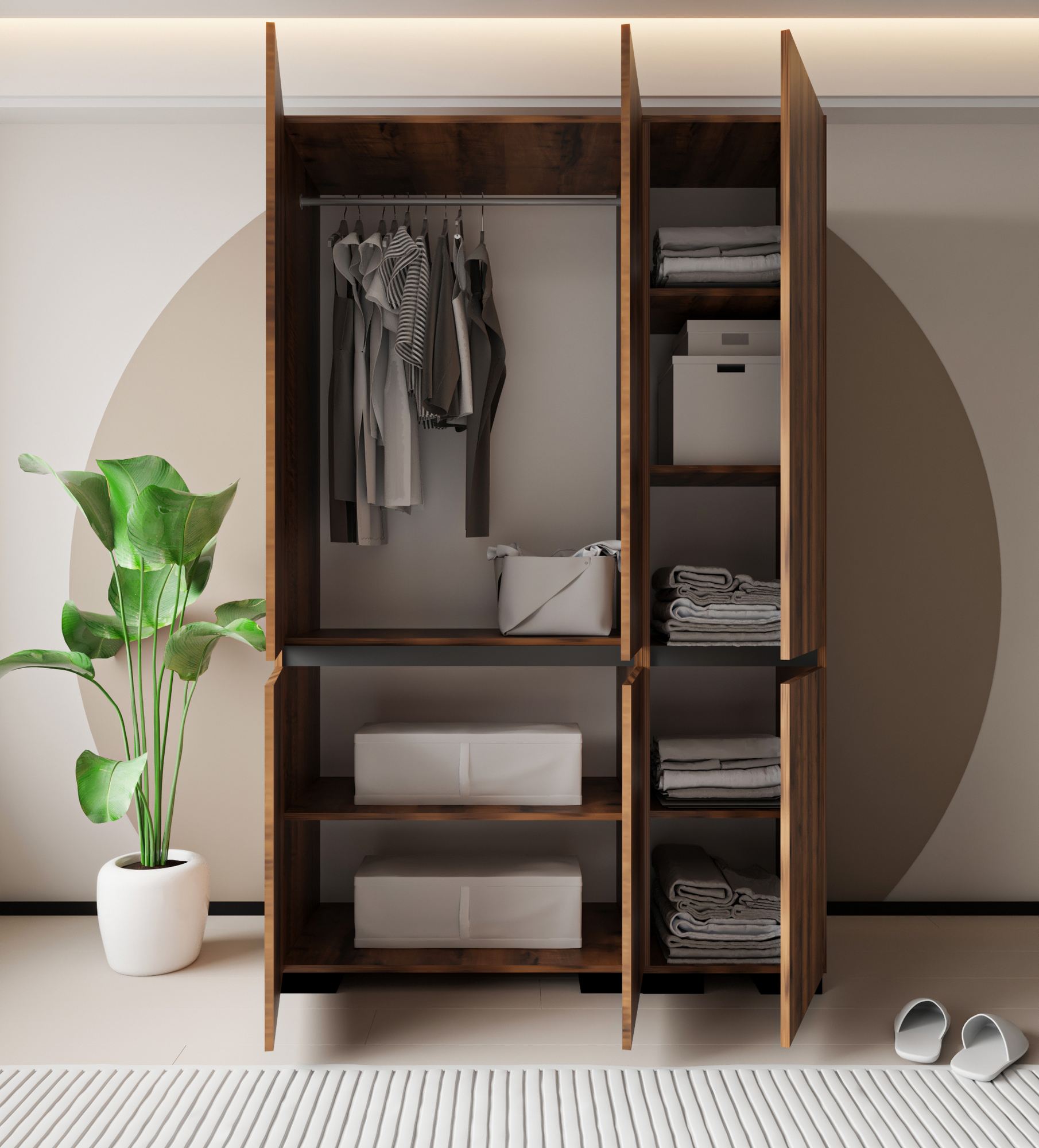 Dulap Hanah Home, PAL melaminat, 135 x 52 x 210 cm, nuc/antracit, 469ORN1121 — imaginea 2