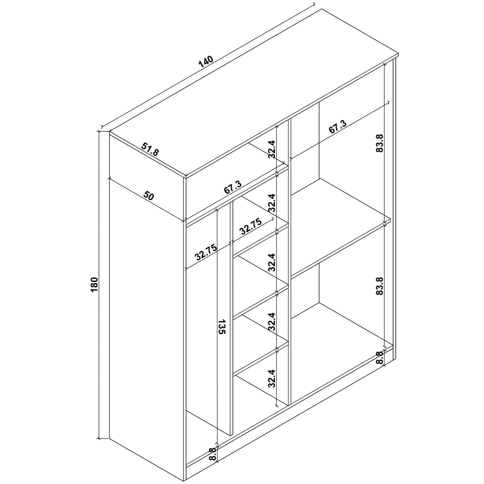 Dulap Hanah Home, PAL melaminat, 140 x 51.8 x 180 cm, atlantic pine, 350MWD1142 — imaginea 3