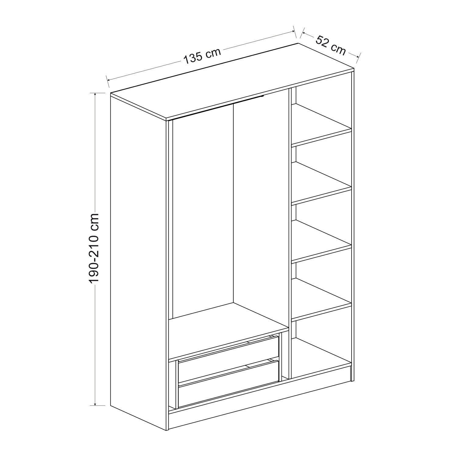 Dulap Hanah Home, PAL melaminat, 135 x 52 x 210 cm, stejar, 506MNR2282 — imaginea 3