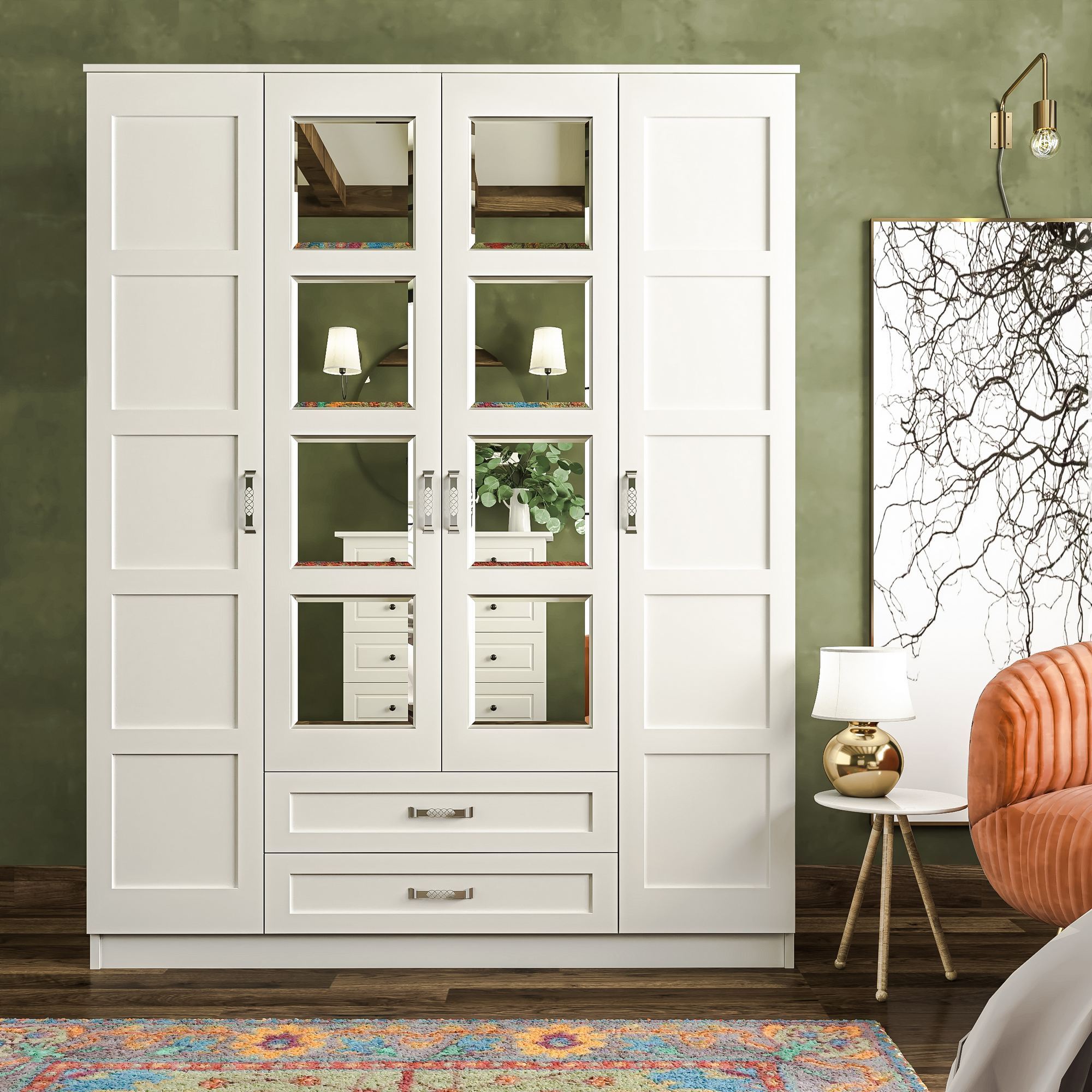 Dulap Hanah Home, PAL melaminat, 140 x 52 x 180 cm, alb mat, 167RAB1142 — imaginea 3