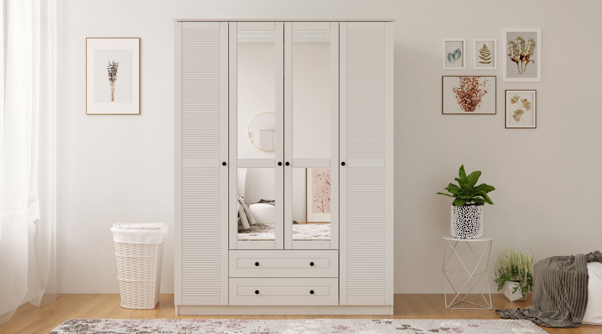 Dulap Hanah Home, PAL melaminat, 140 x 52 x 184 cm, alb mat, 167RAB1144 — imaginea 2