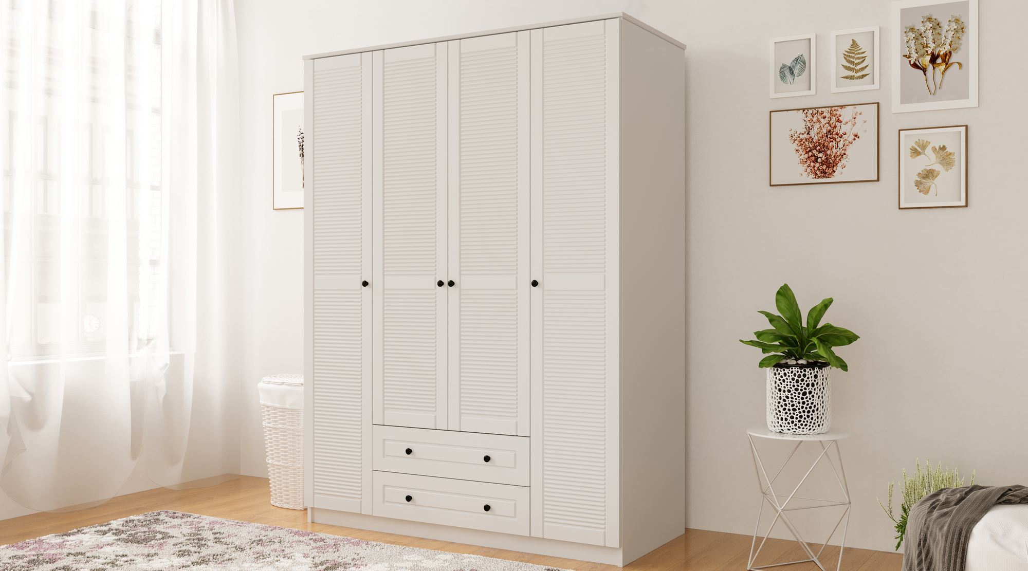 Dulap Hanah Home, PAL melaminat, 140 x 52 x 184 cm, alb mat, 167RAB1145 — imaginea 4