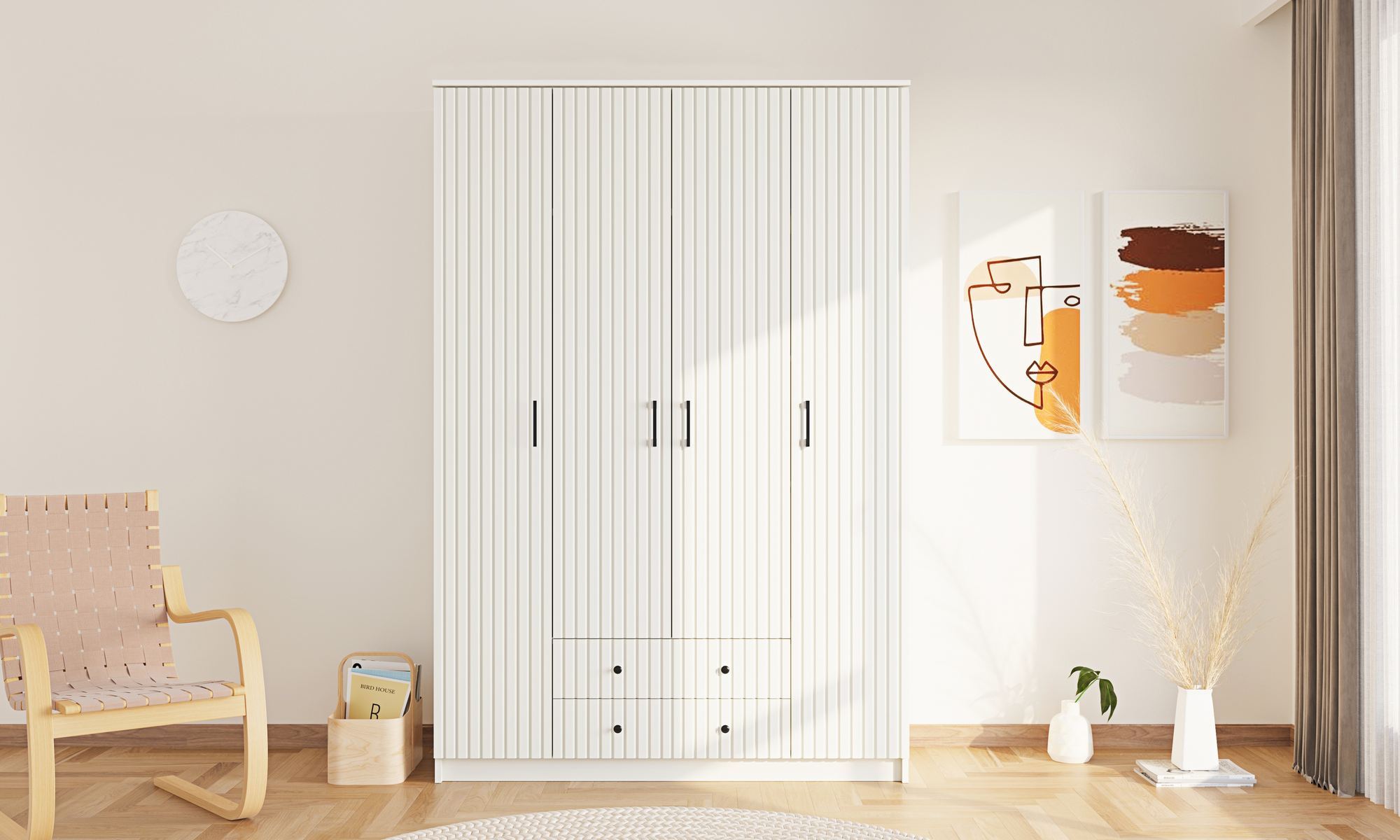 Dulap Hanah Home, PAL melaminat, 140 x 52 x 184 cm, alb mat, 167RAB1158 — imaginea 4