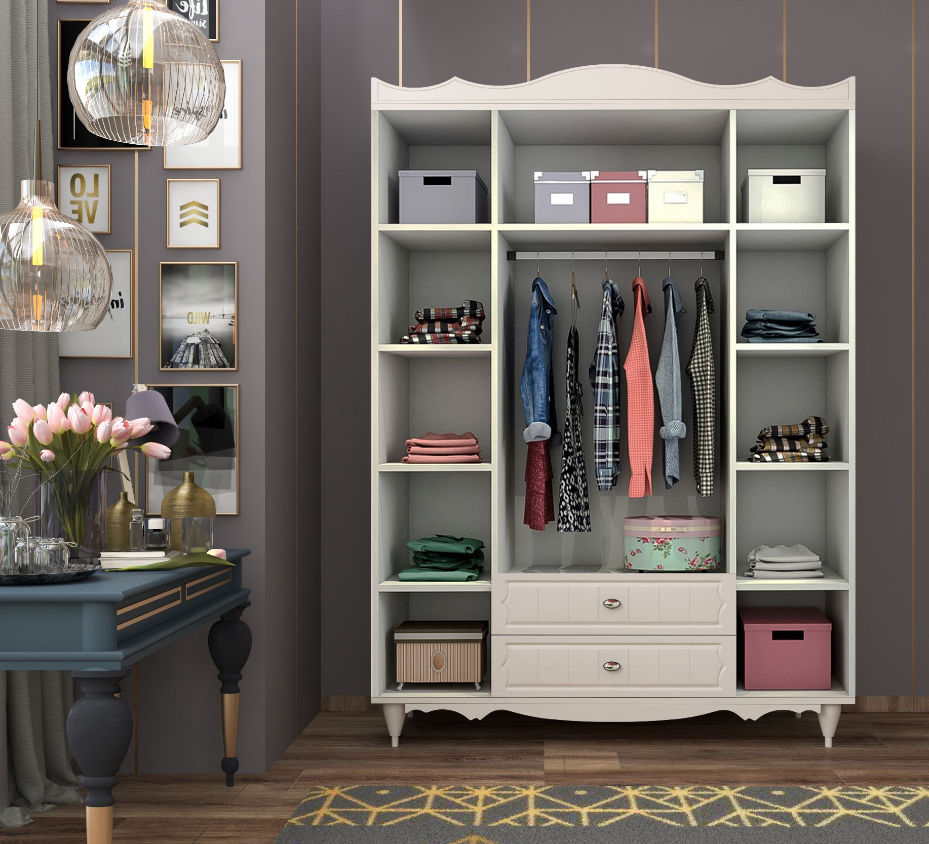 Dulap Hanah Home, PAL melaminat, 140 x 52 x 190 cm, alb mat, 167RAB1178 — imaginea 2