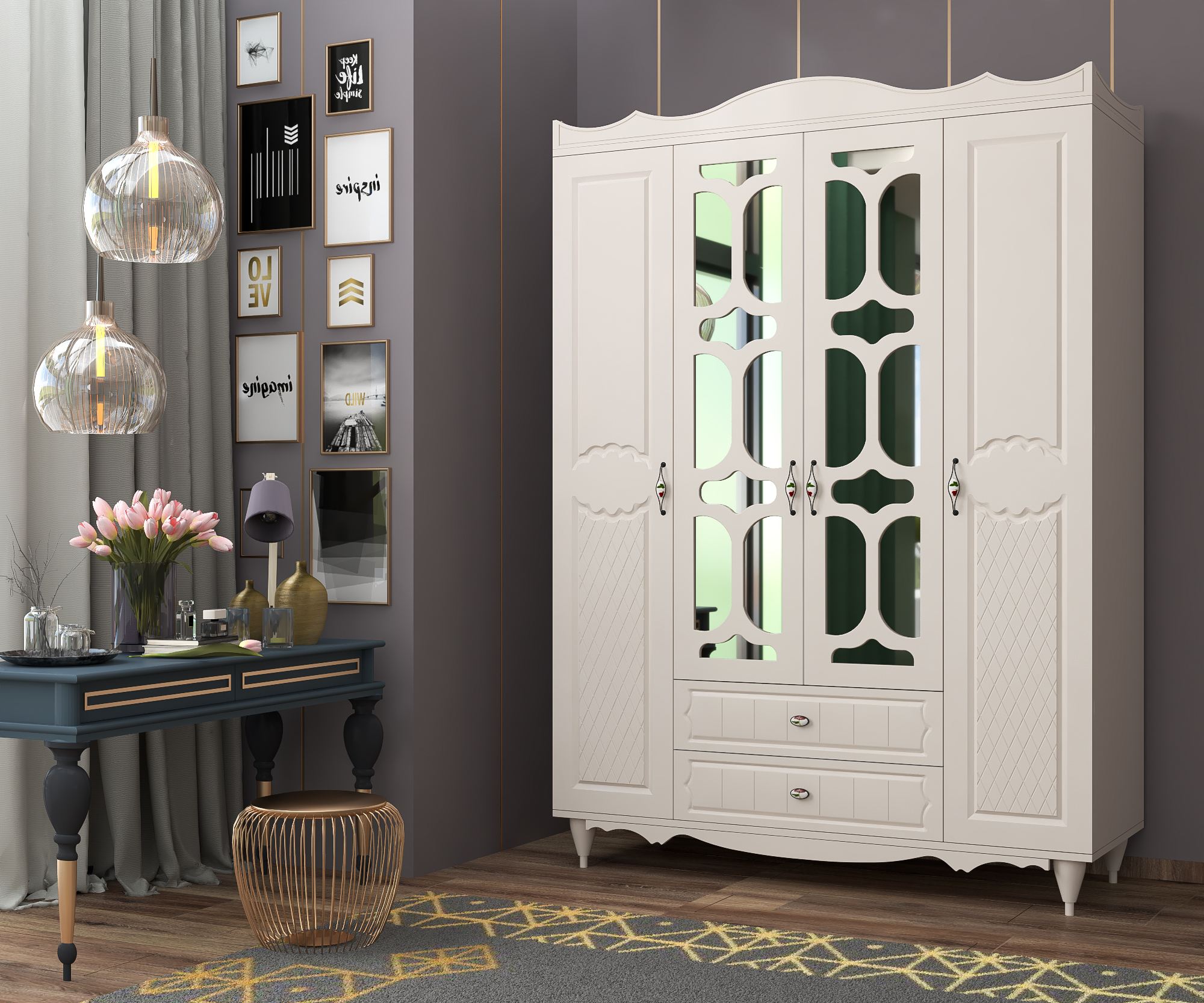 Dulap Hanah Home, PAL melaminat, 140 x 52 x 190 cm, alb mat, 167RAB1178 — imaginea 3