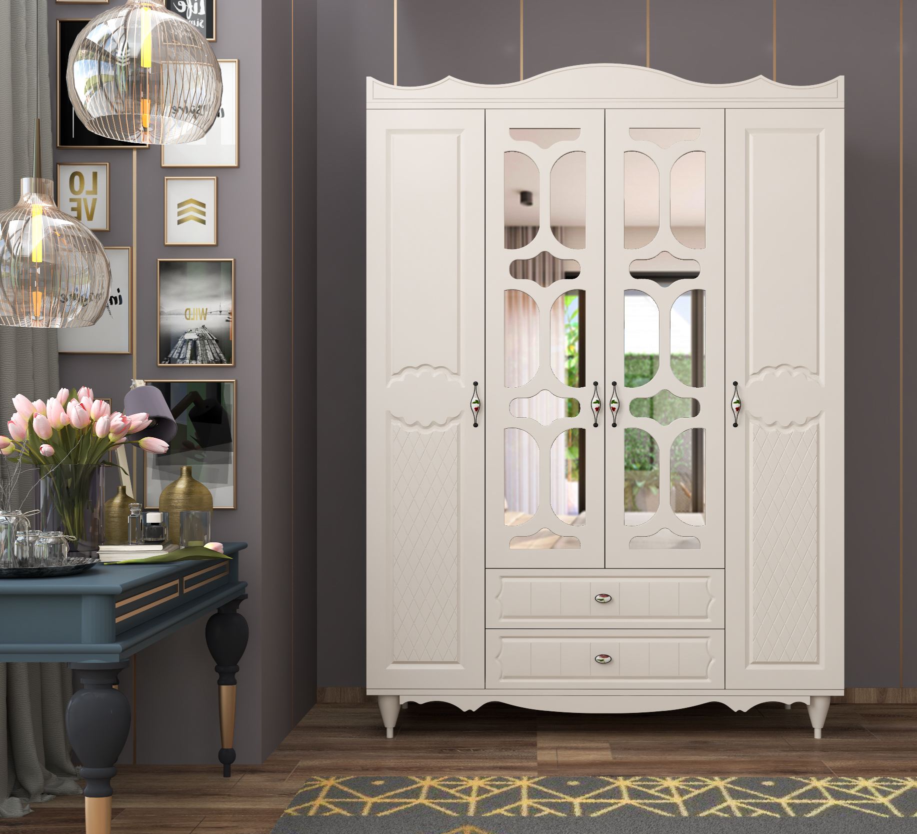Dulap Hanah Home, PAL melaminat, 140 x 52 x 190 cm, alb mat, 167RAB1178 — imaginea 4