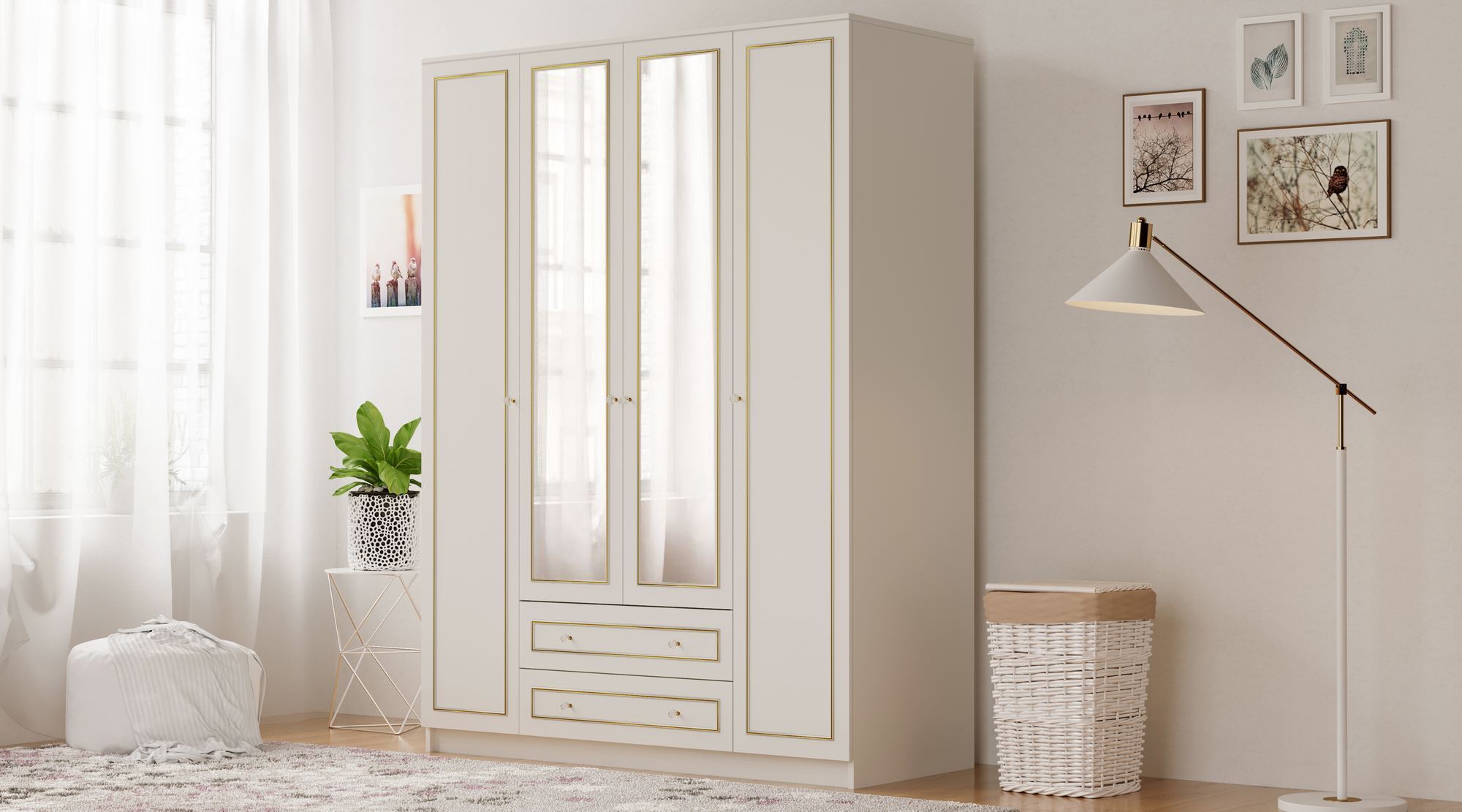 Dulap Hanah Home, PAL melaminat, 140 x 52 x 210 cm, alb mat, 167RAB1154 — imaginea 2