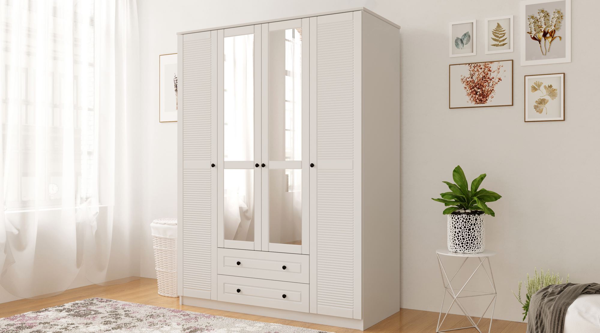 Dulap Hanah Home, PAL melaminat, 140 x 52 x 210 cm, alb mat, 167RAB1143 — imaginea 2