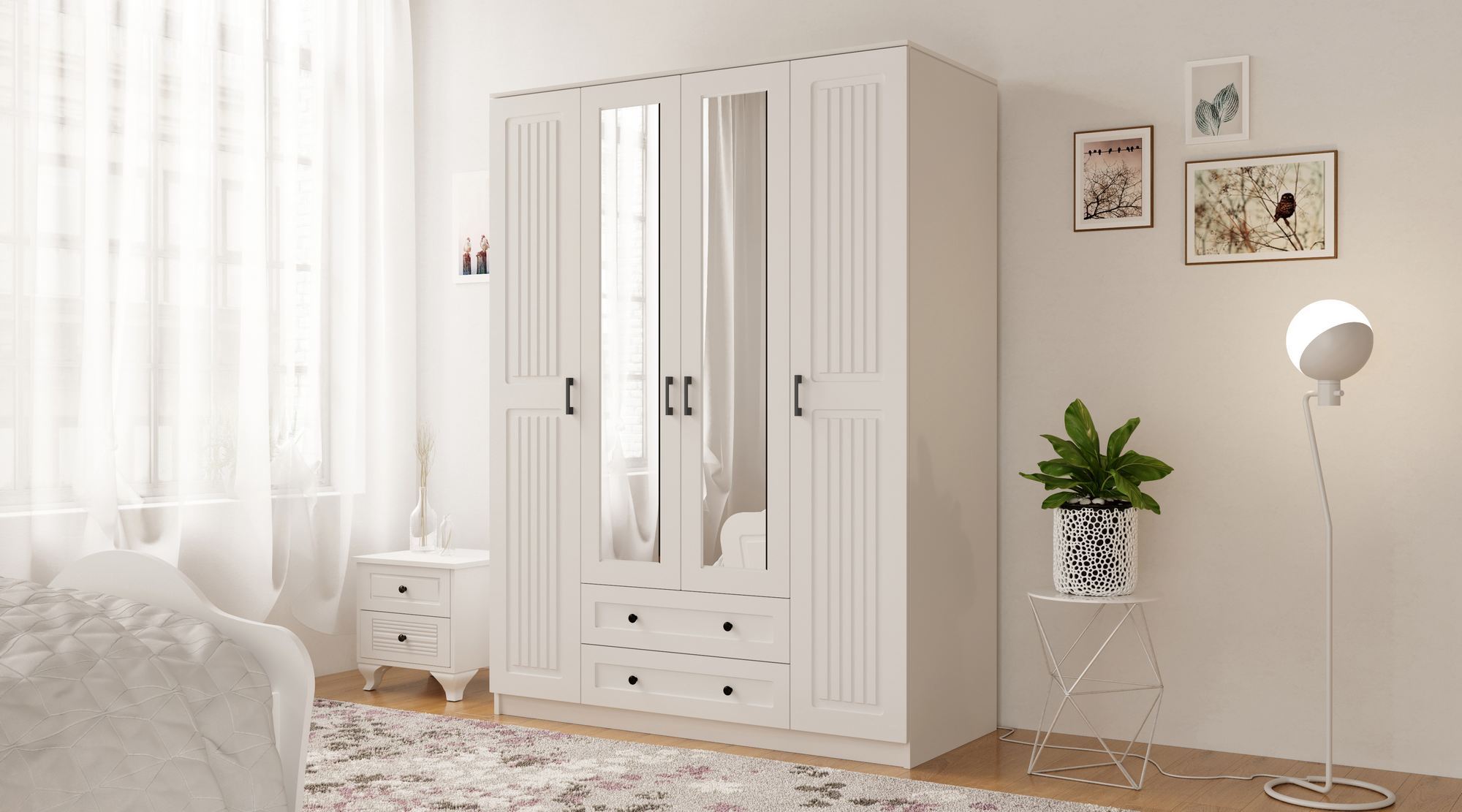 Dulap Hanah Home, PAL melaminat, 140 x 52 x 184 cm, alb mat, 167RAB1147 — imaginea 2