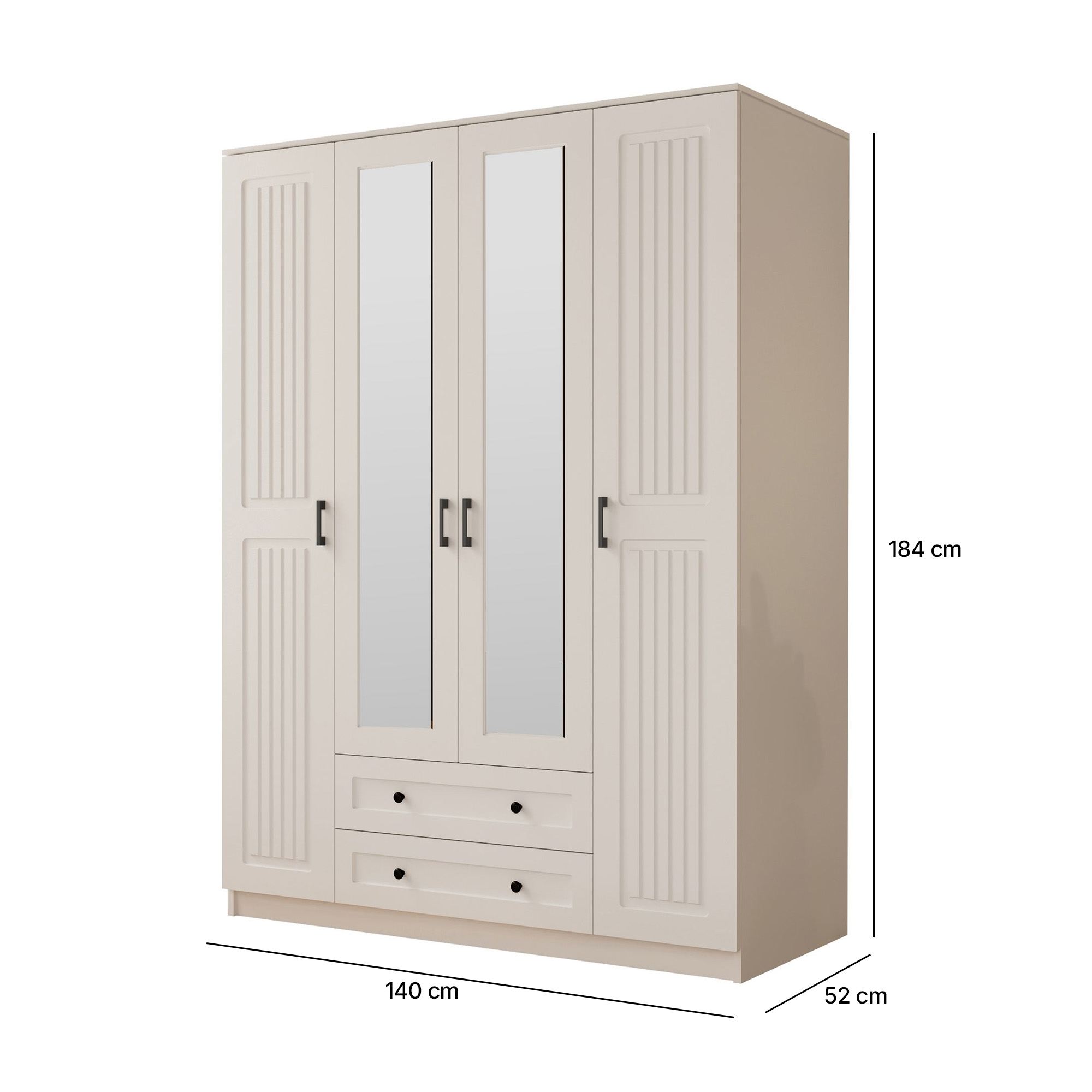 Dulap Hanah Home, PAL melaminat, 140 x 52 x 184 cm, alb mat, 167RAB1147 — imaginea 3
