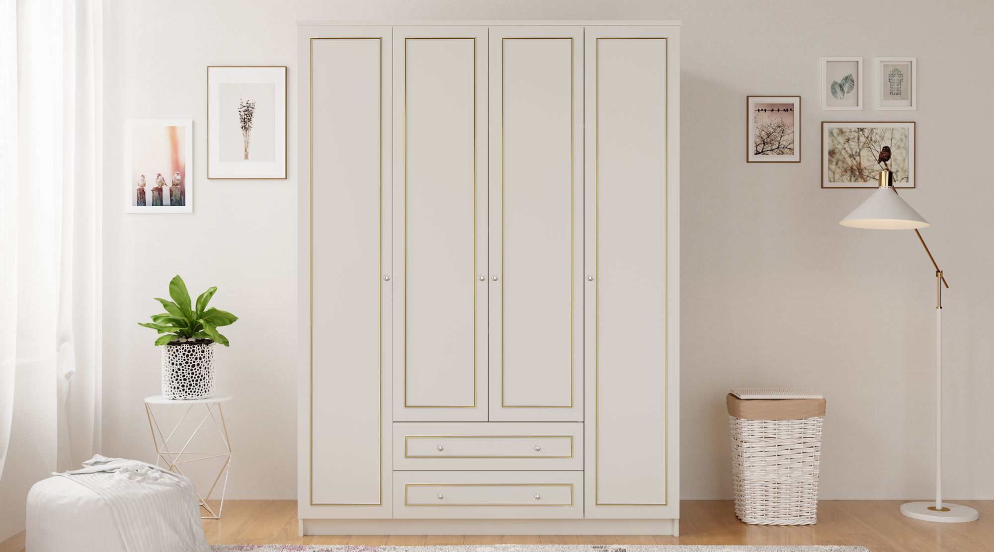 Dulap Hanah Home, PAL melaminat, 140 x 52 x 210 cm, alb mat, 167RAB1149 — imaginea 3