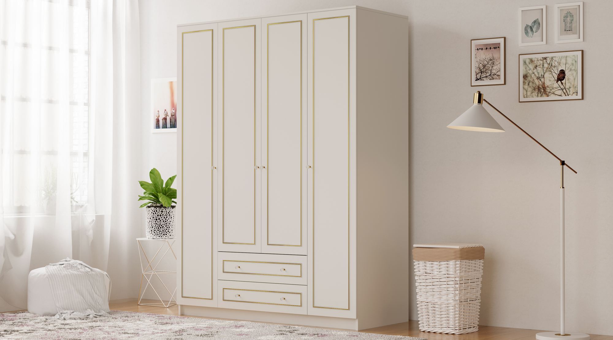 Dulap Hanah Home, PAL melaminat, 140 x 52 x 210 cm, alb mat, 167RAB1149 — imaginea 4