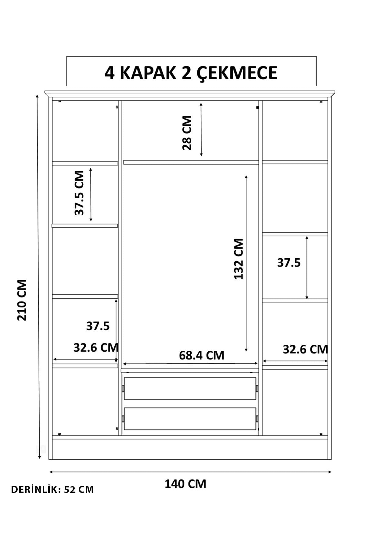 Dulap Hanah Home, PAL melaminat, 140 x 52 x 210 cm, alb mat, 167RAB1143 — imaginea 5