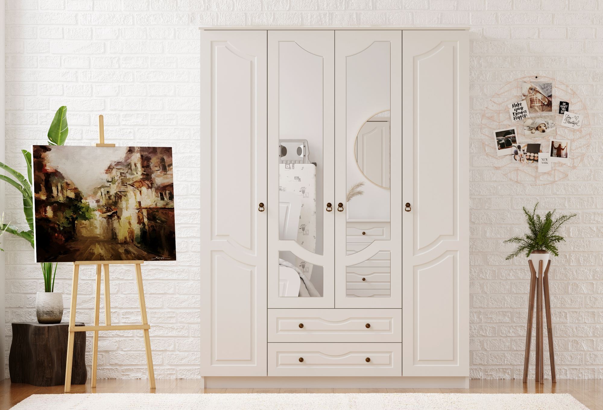 Dulap Hanah Home, PAL melaminat, 140 x 52 x 210 cm, alb mat, 167RAB1156 — imaginea 2