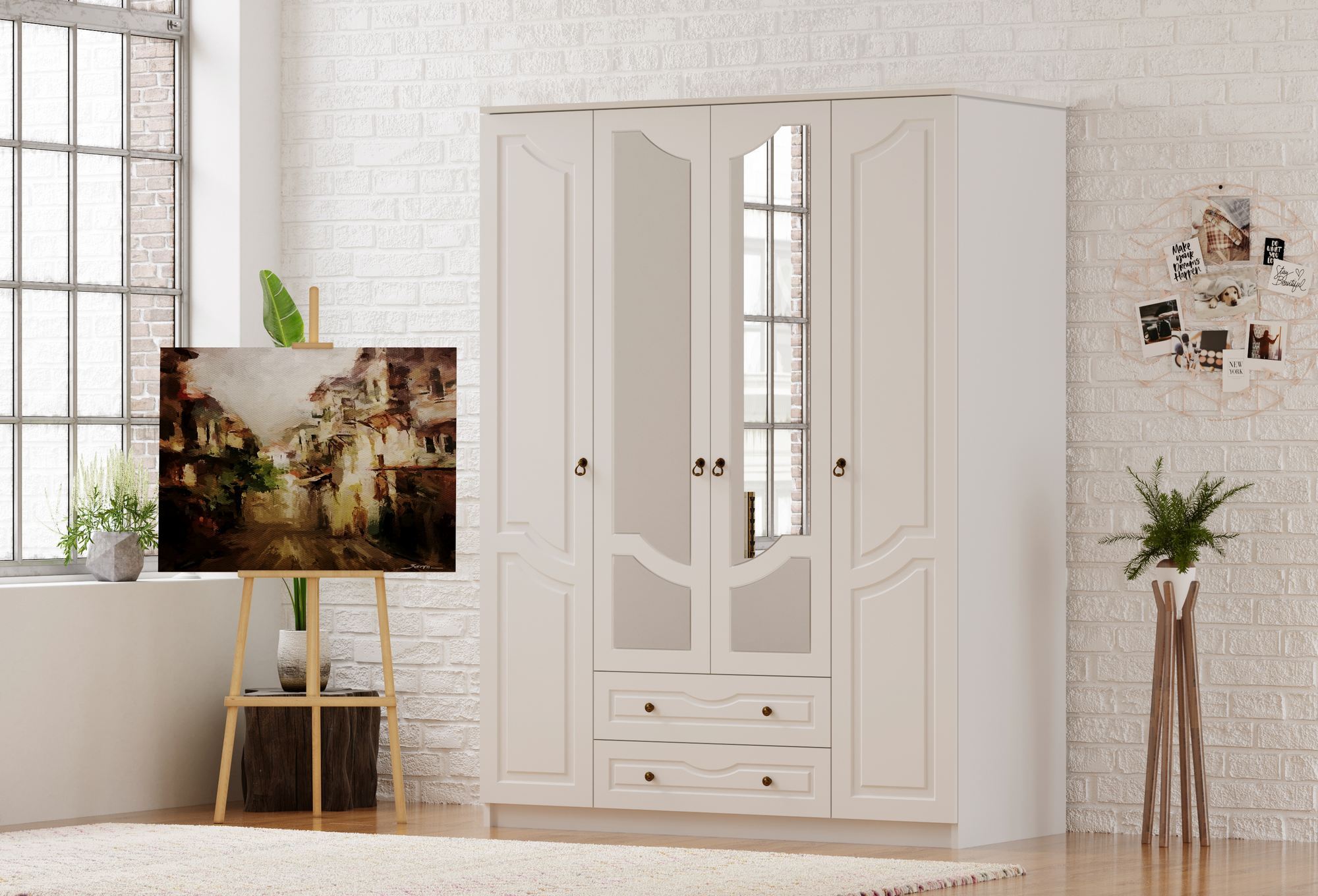 Dulap Hanah Home, PAL melaminat, 140 x 52 x 210 cm, alb mat, 167RAB1156 — imaginea 3