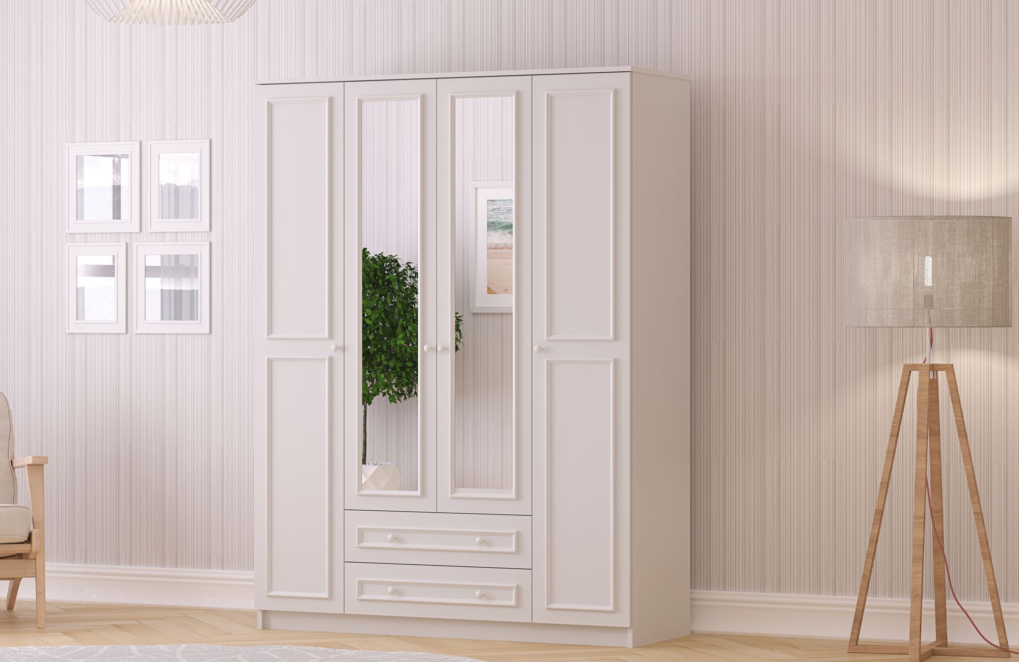 Dulap Hanah Home, PAL melaminat, 140 x 52 x 210 cm, alb mat, 167RAB1166 — imaginea 2