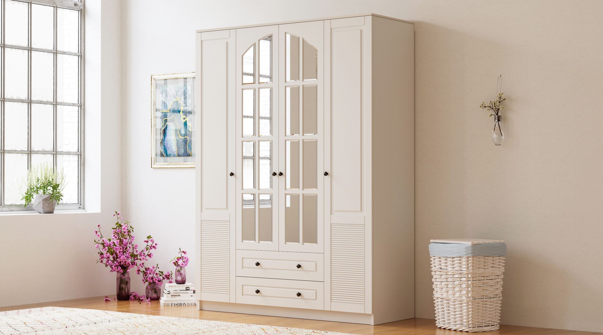 Dulap Hanah Home, PAL melaminat, 140 x 52 x 210 cm, alb mat, 167RAB1162 — imaginea 3