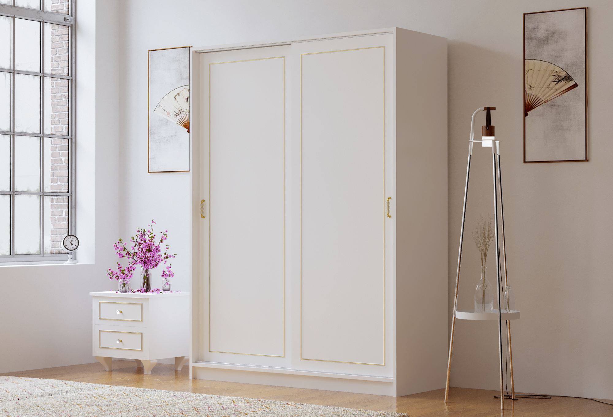 Dulap Hanah Home, PAL melaminat, 140 x 56 x 190 cm, alb mat, 167RAB1153 — imaginea 6